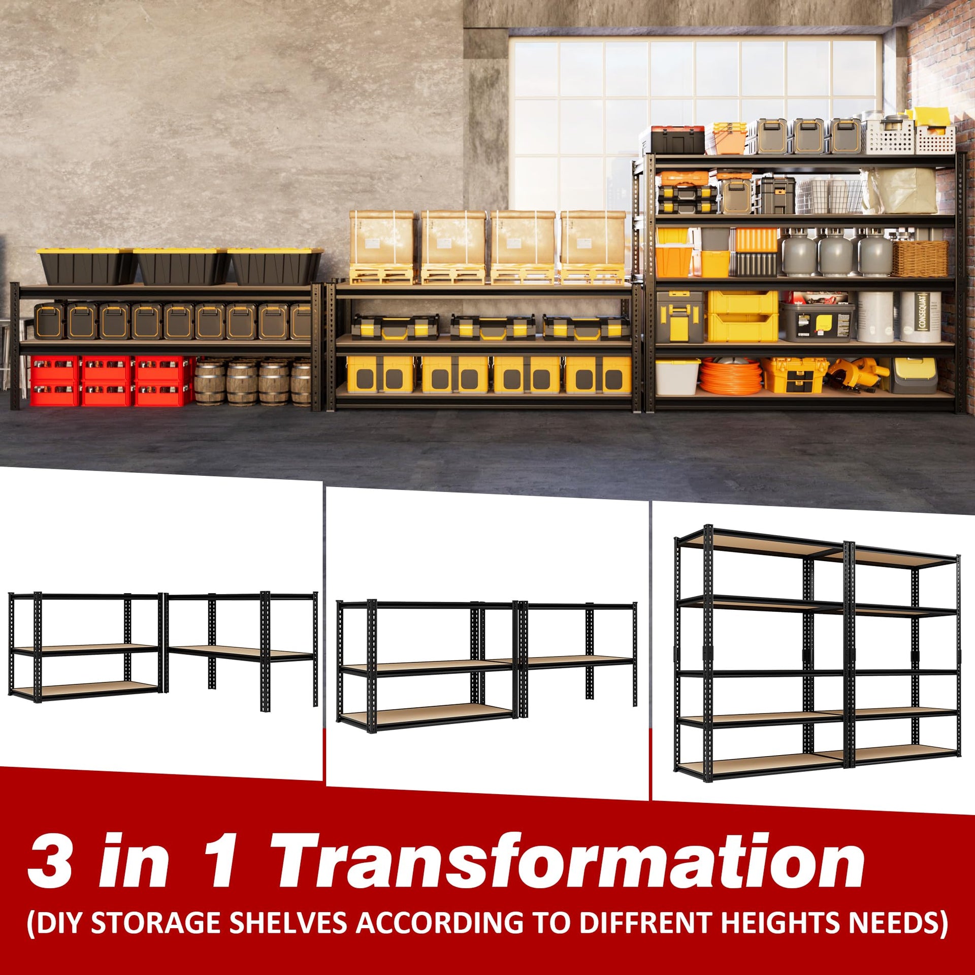 48" W Garage Shelving Storage Shelves 5 Tier Heavy Duty Shelving