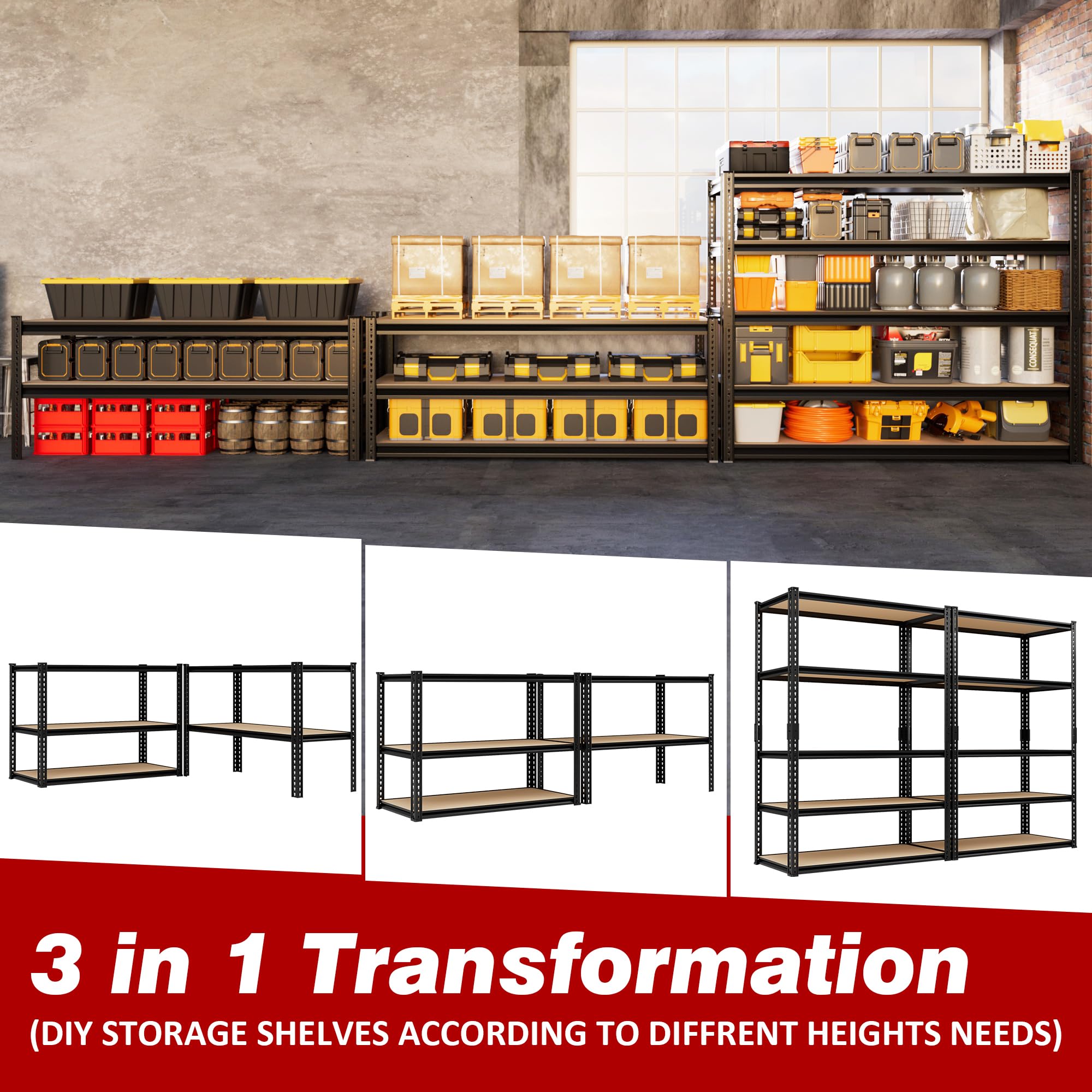 48" W Garage Shelving Storage Shelves 5 Tier Heavy Duty Shelving