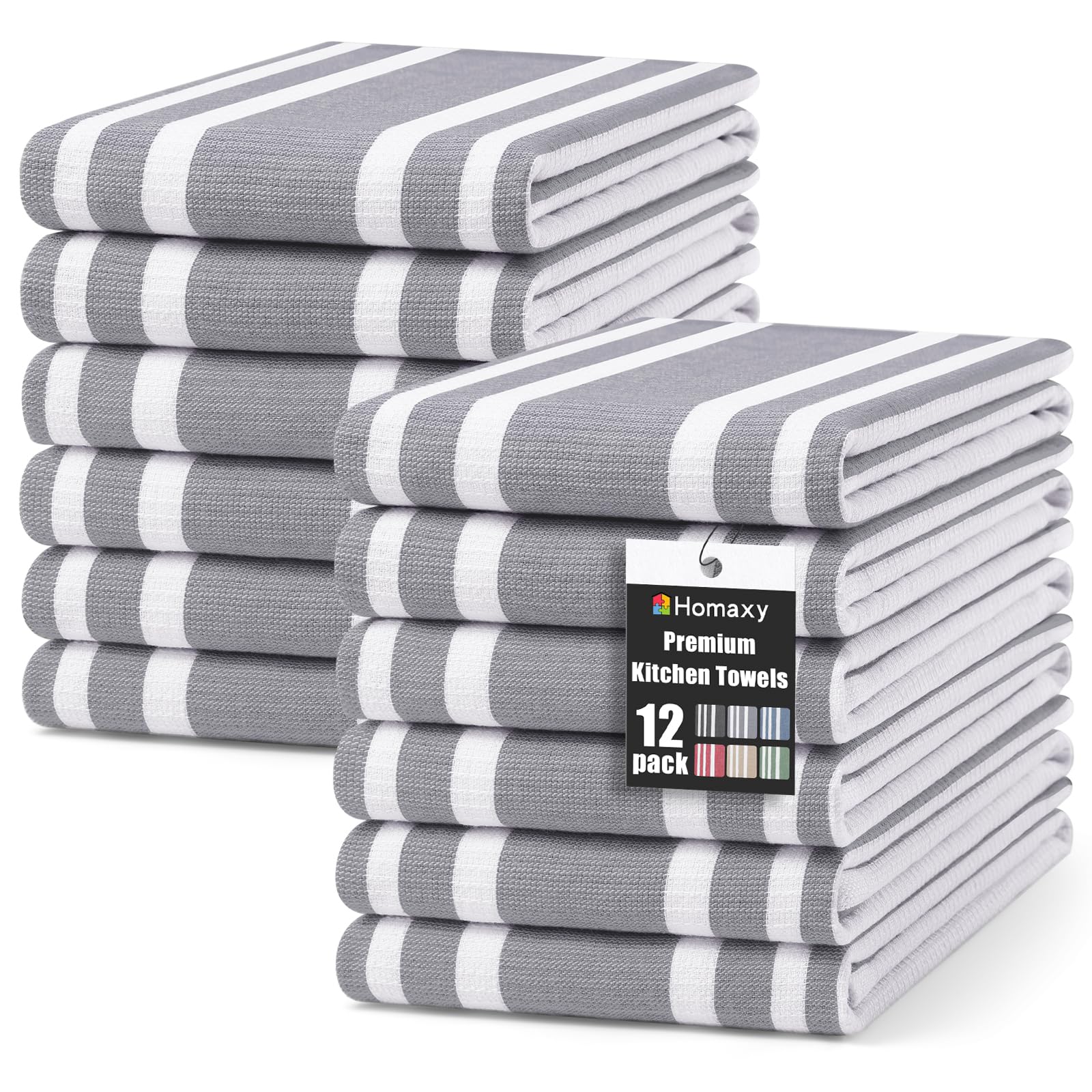 Premium Cotton Stripe Kitchen Towels 12 Pack (12 Count)