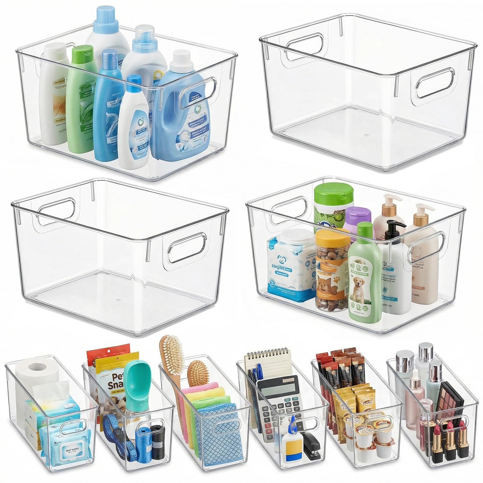 10 Pack Clear Plastic Storage Organizer Bins