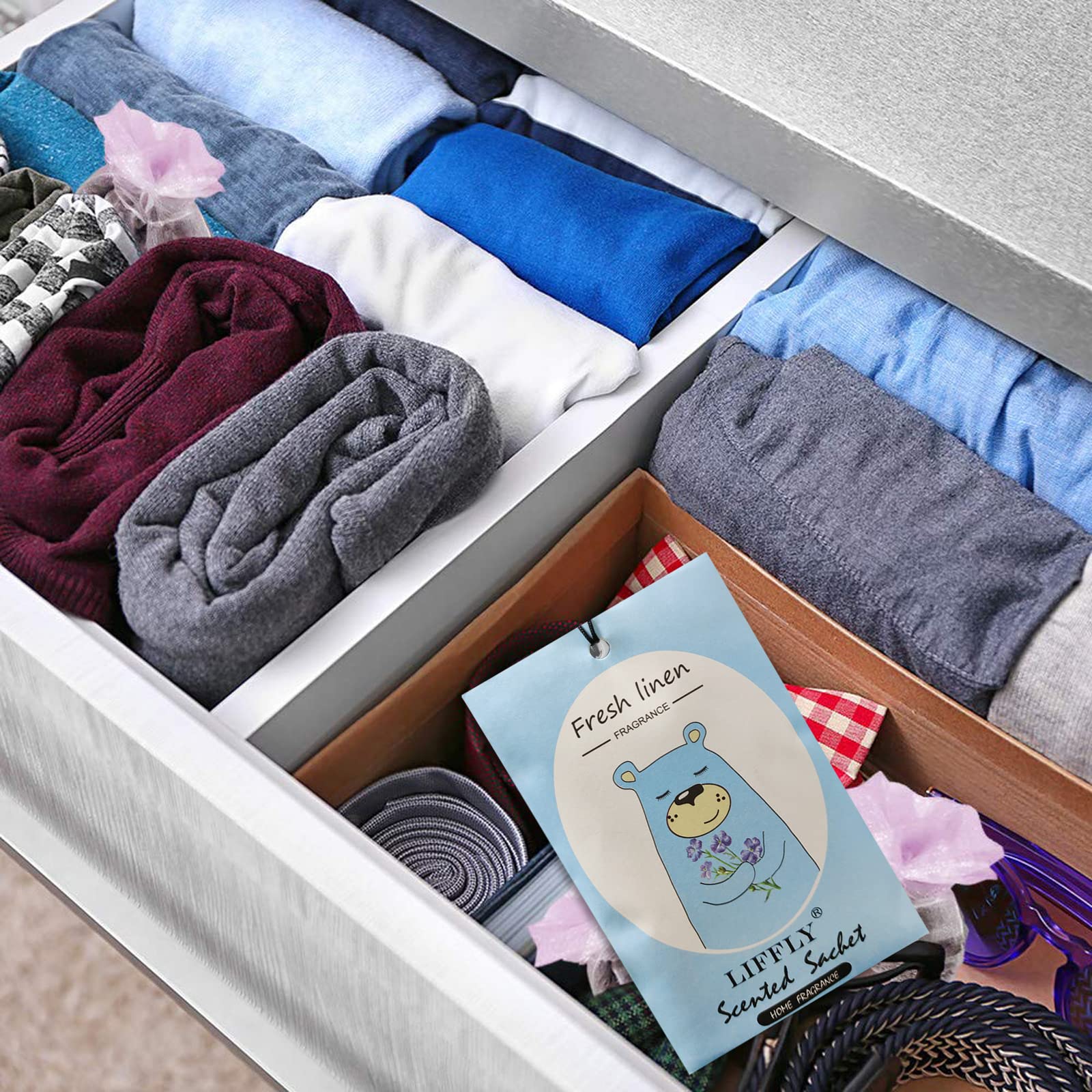 14 Packs Fresh Linen Scented Sachets Bags fit Drawers and Closets Gift Box (14 Count)