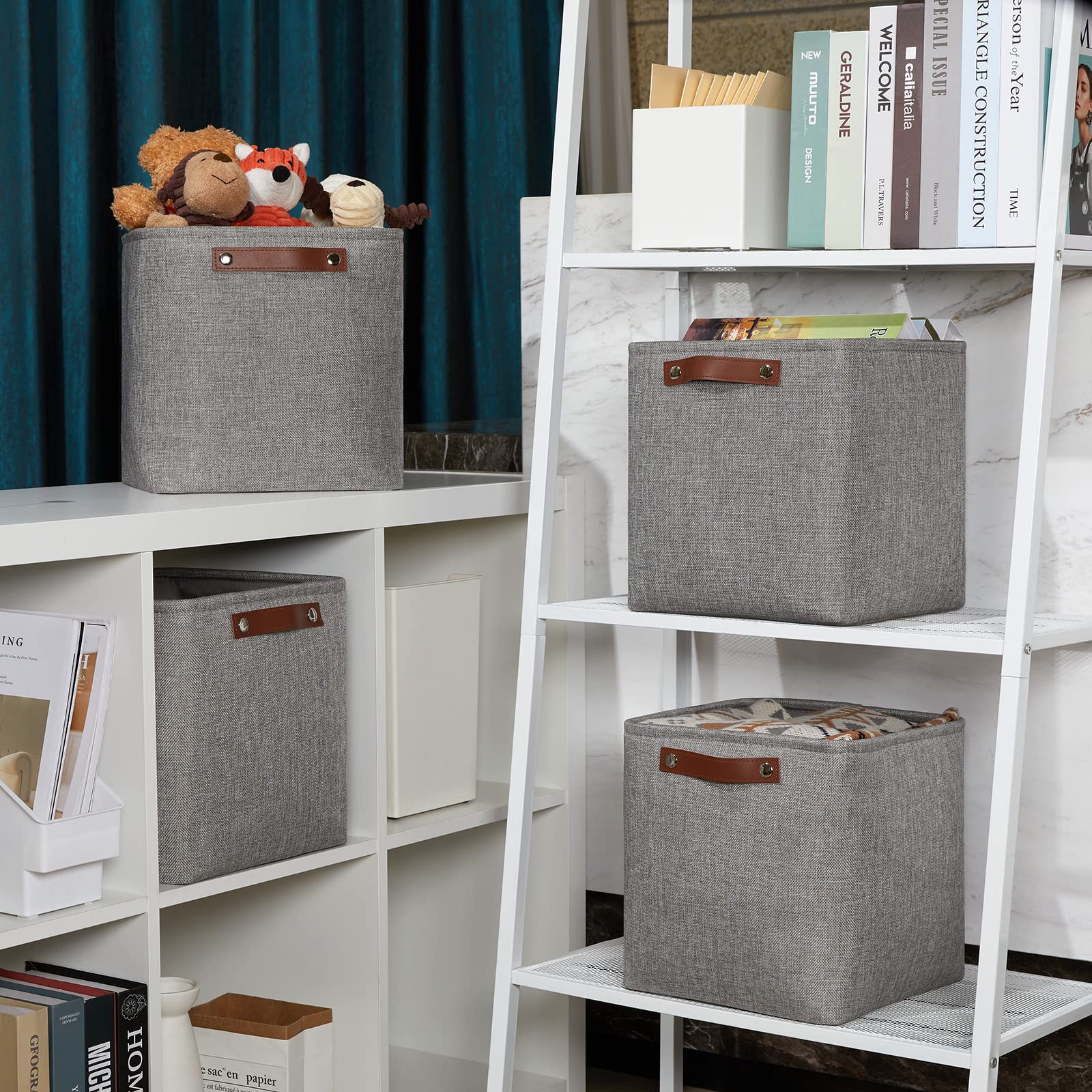 11 inch Cube Stroage Bins 4 Pack Small Grey Square Storage Baskets Cube Organizer (4 Count)