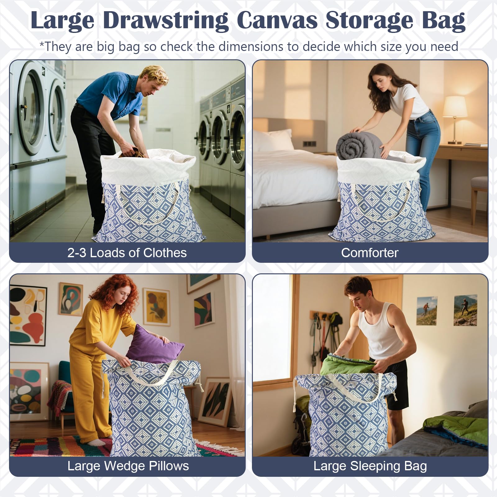 Canvas Laundry Bag with Handles & Drawstring 30"Wx35"H