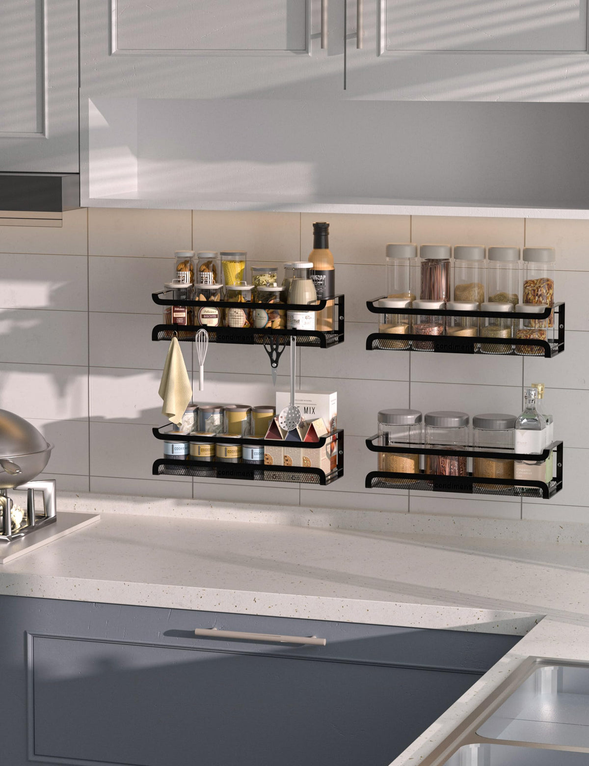 Spice Rack Wall Mount with Hooks (2 Count)