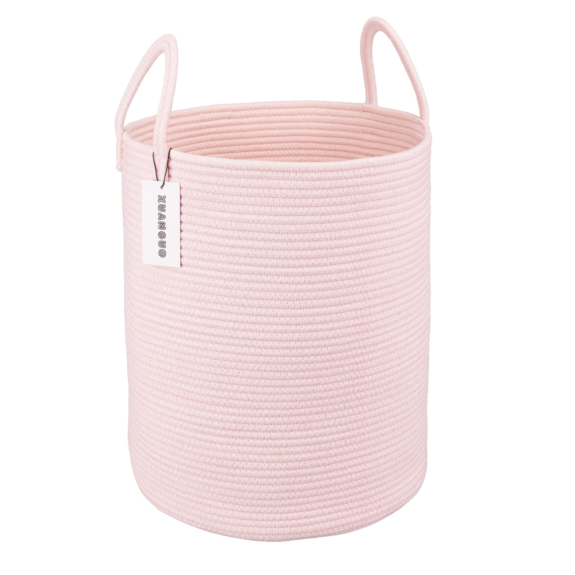 Cotton Rope Laundry Basket Hamper for Girls Kids Baby Nursery Pink