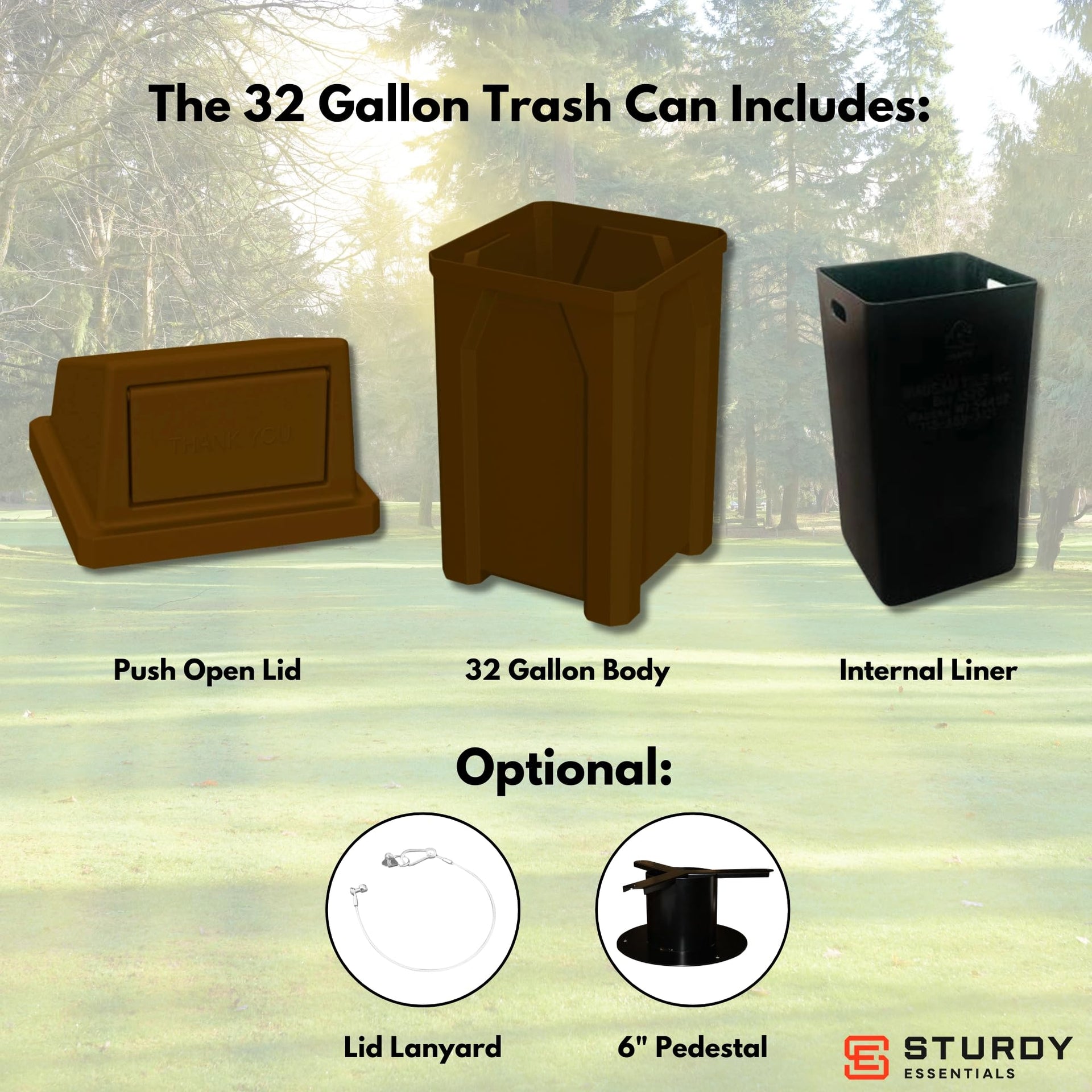 Campus Collection 32 Gallon Plastic Commercial Garbage Can with Push Lid
