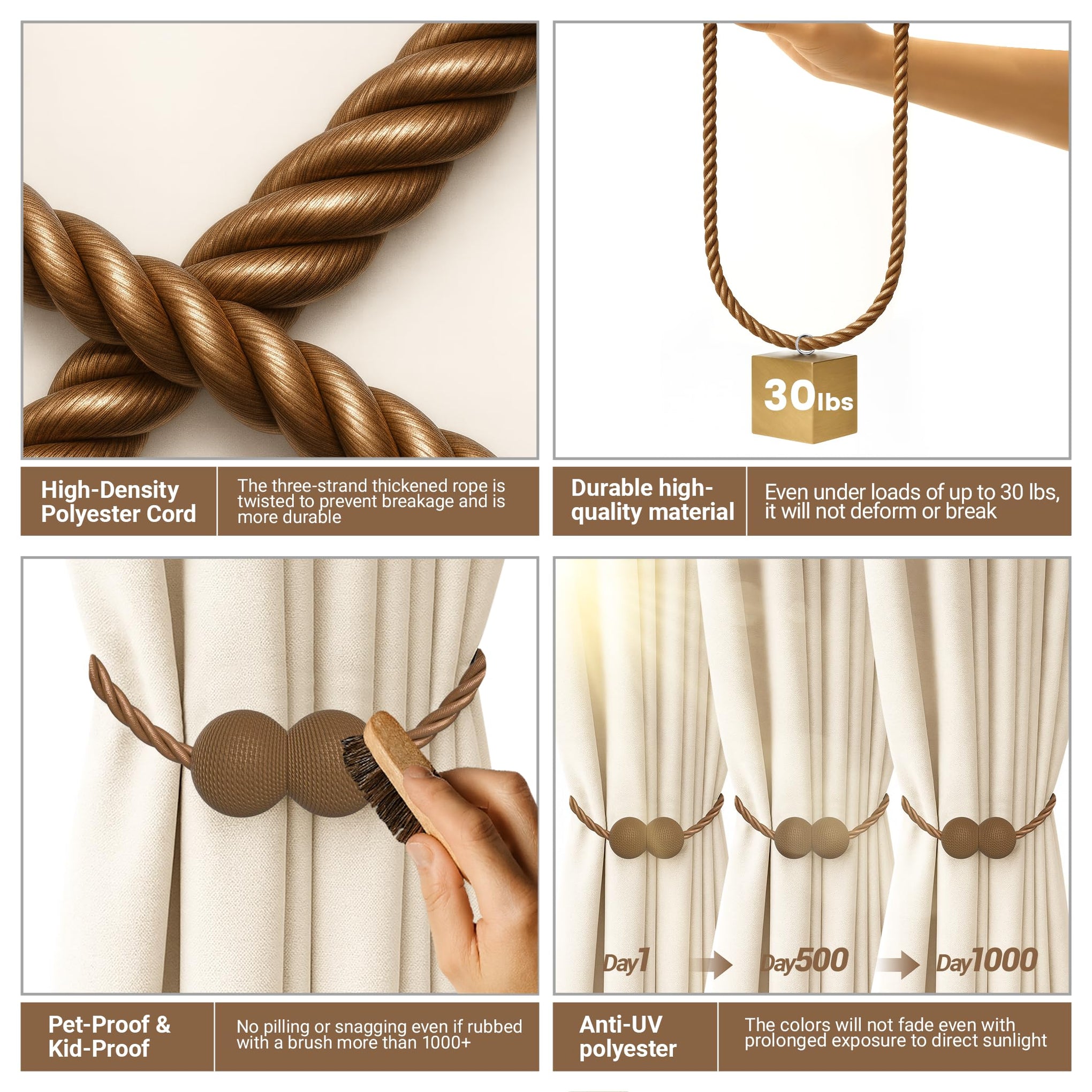 Magnetic Curtain Tiebacks Dark Brown 6pcs (6 Count)