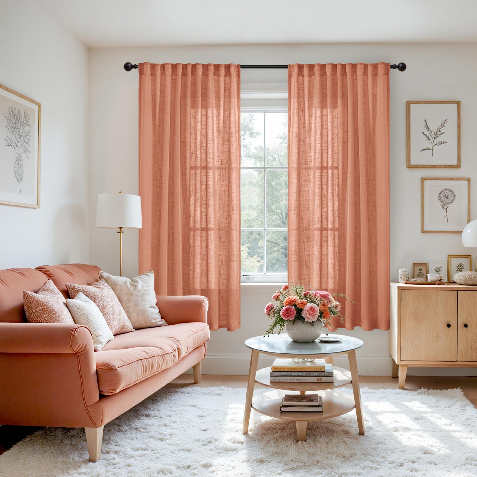 Burnt Orange Linen Curtains 63 Inches Long (2 Count)