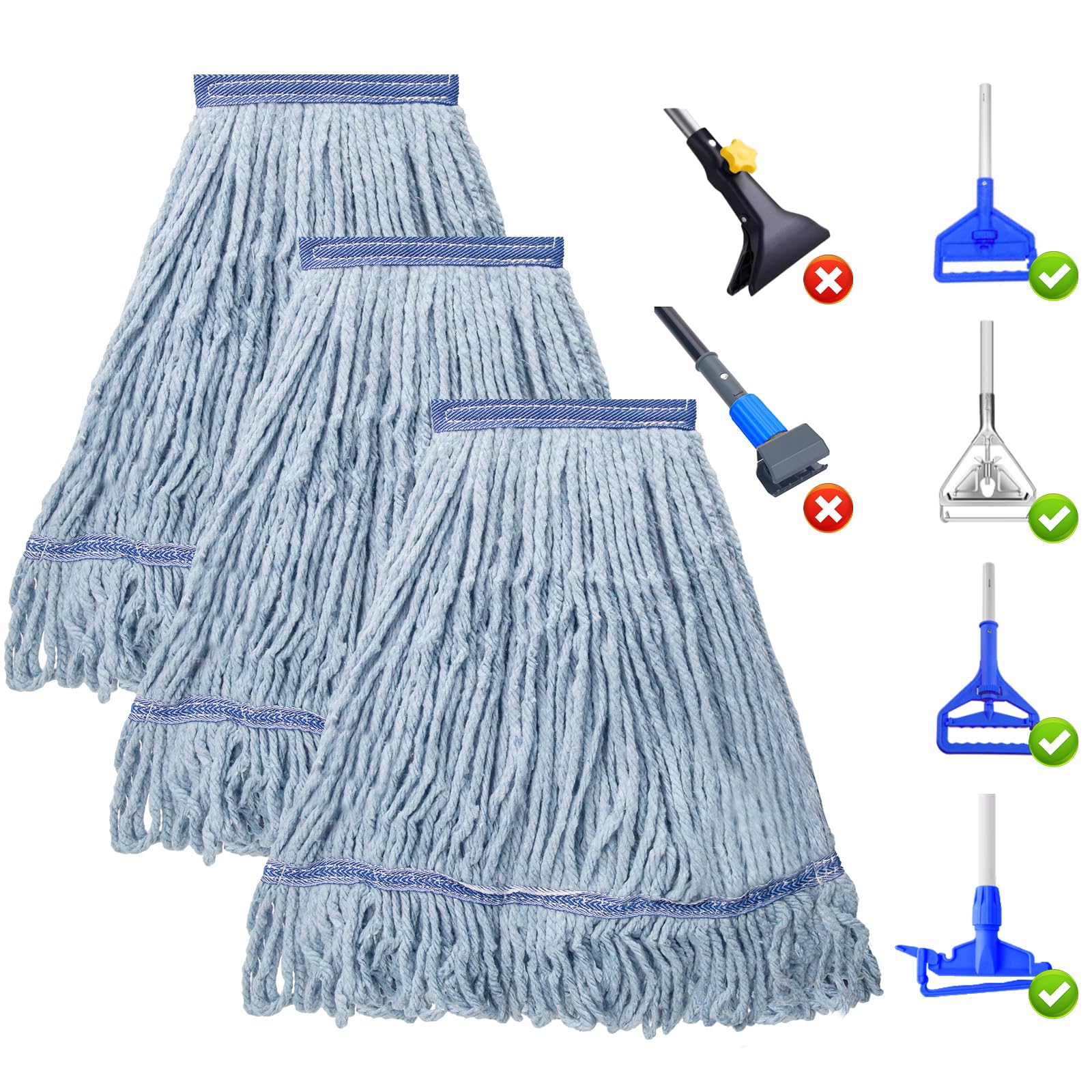 3 Pack Heavy Duty Commercial Mop Head Replacement - ModHome Supplies