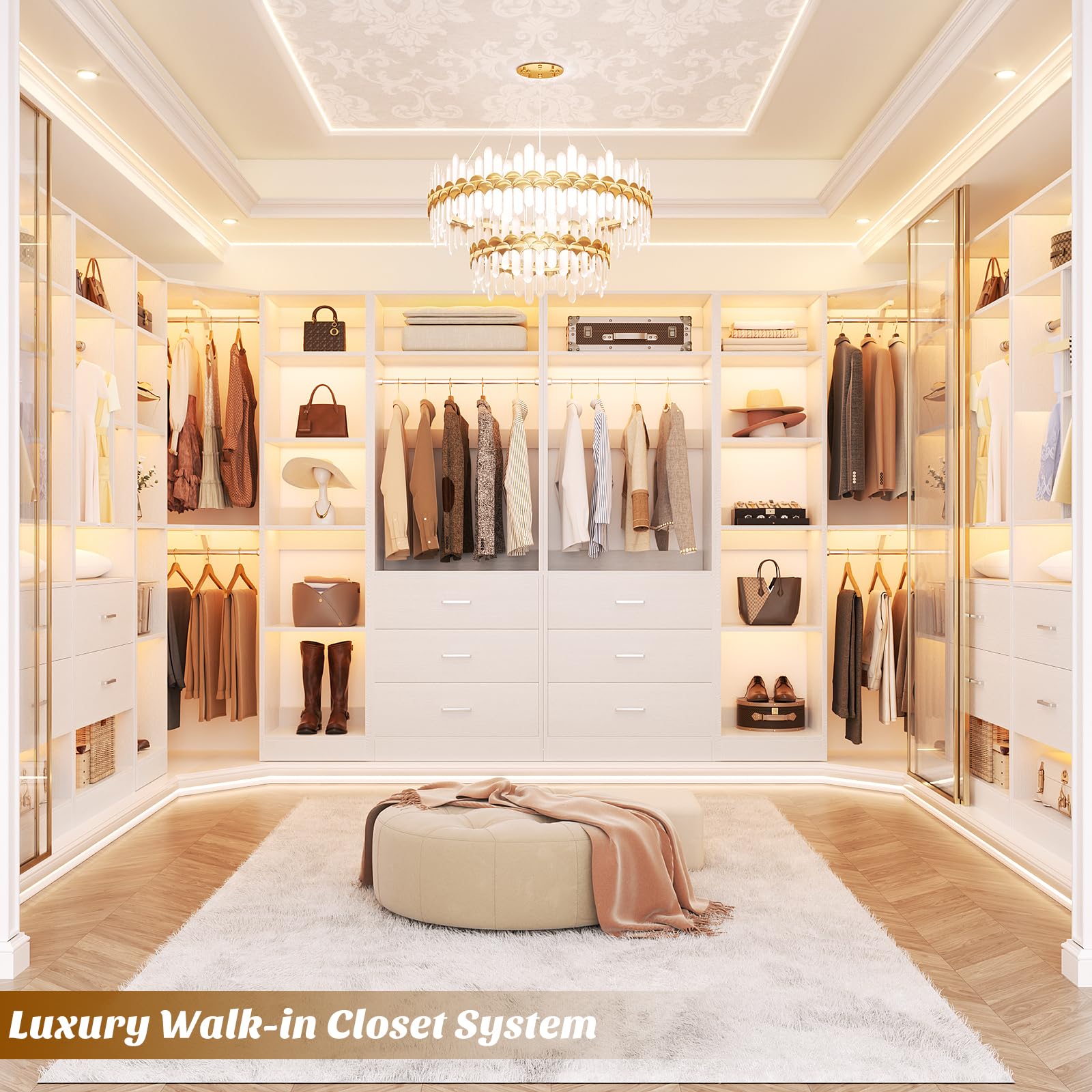 Corner Closet System with 3 Drawers