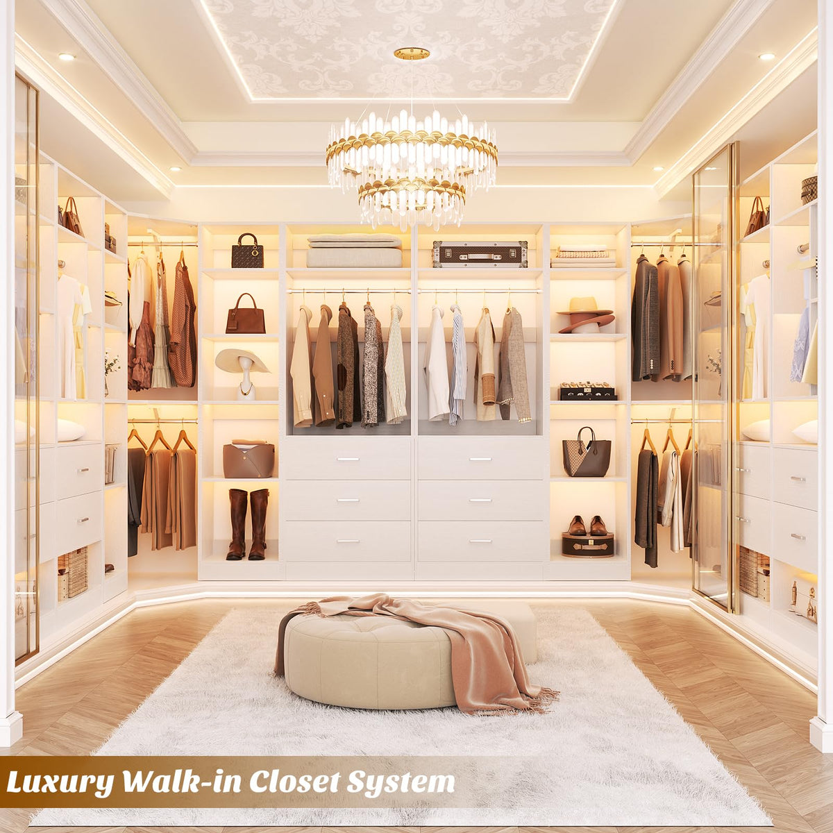 Corner Closet System with 5 Drawers