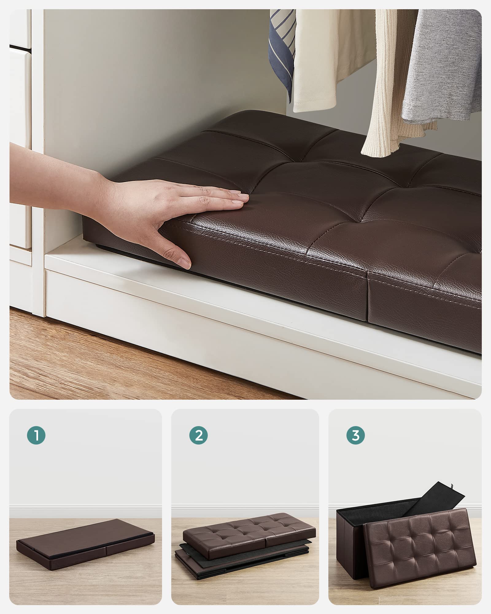 30 Inches Folding Storage Ottoman Bench with Flipping Lid