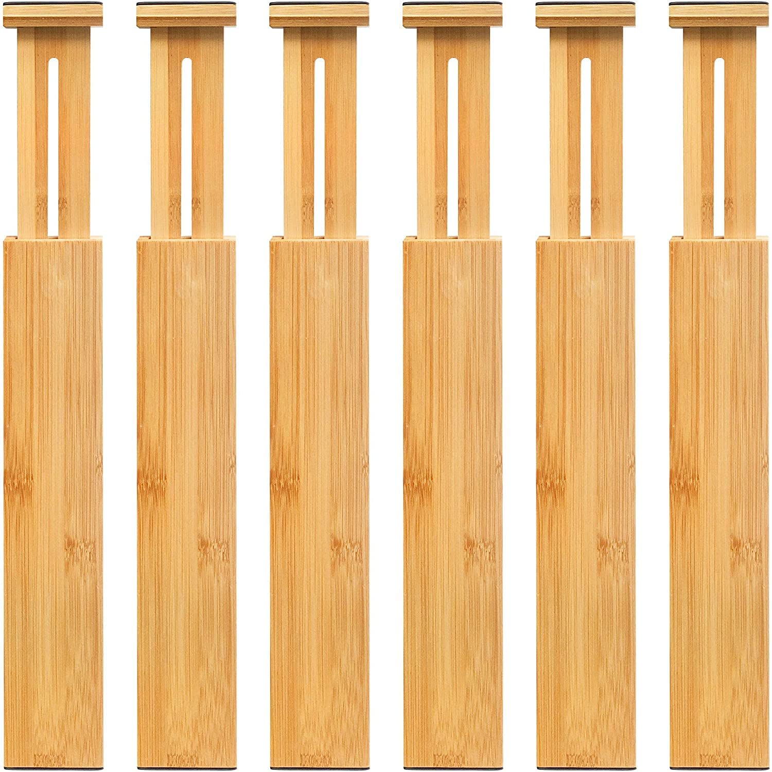 6 Pack Adjustable Bamboo Drawer Dividers (6 Count)