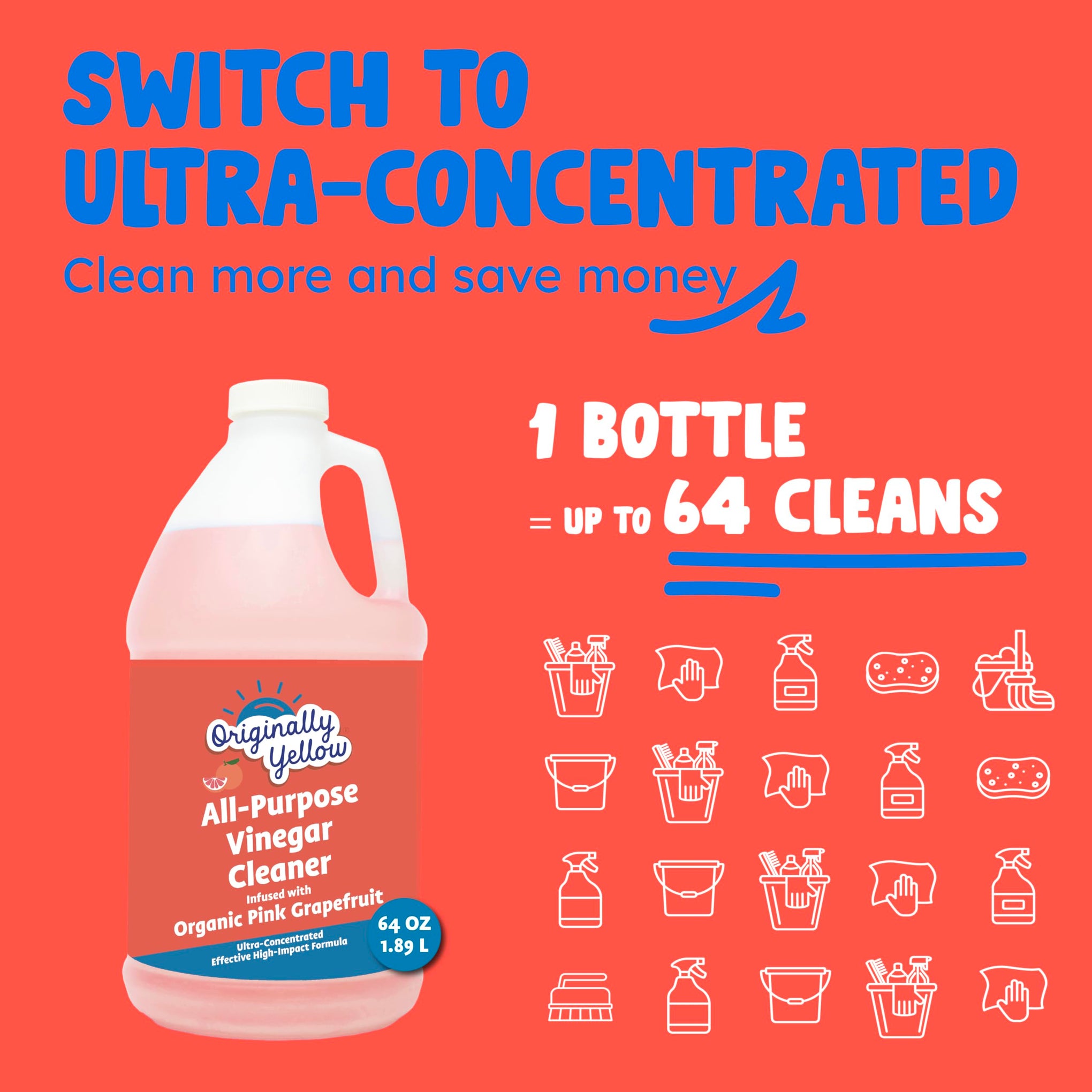 OY All Purpose Vinegar Cleaner [Pink Grapefruit] [64oz] (64 Fl Oz)
