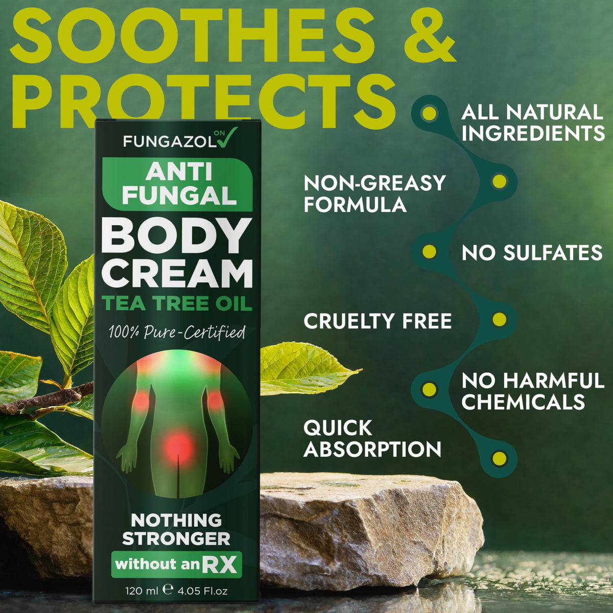 Antifungal Body Cream for Ringworm & Athlete's Foot with Tea Tree Oil (4.05 Fl Oz)