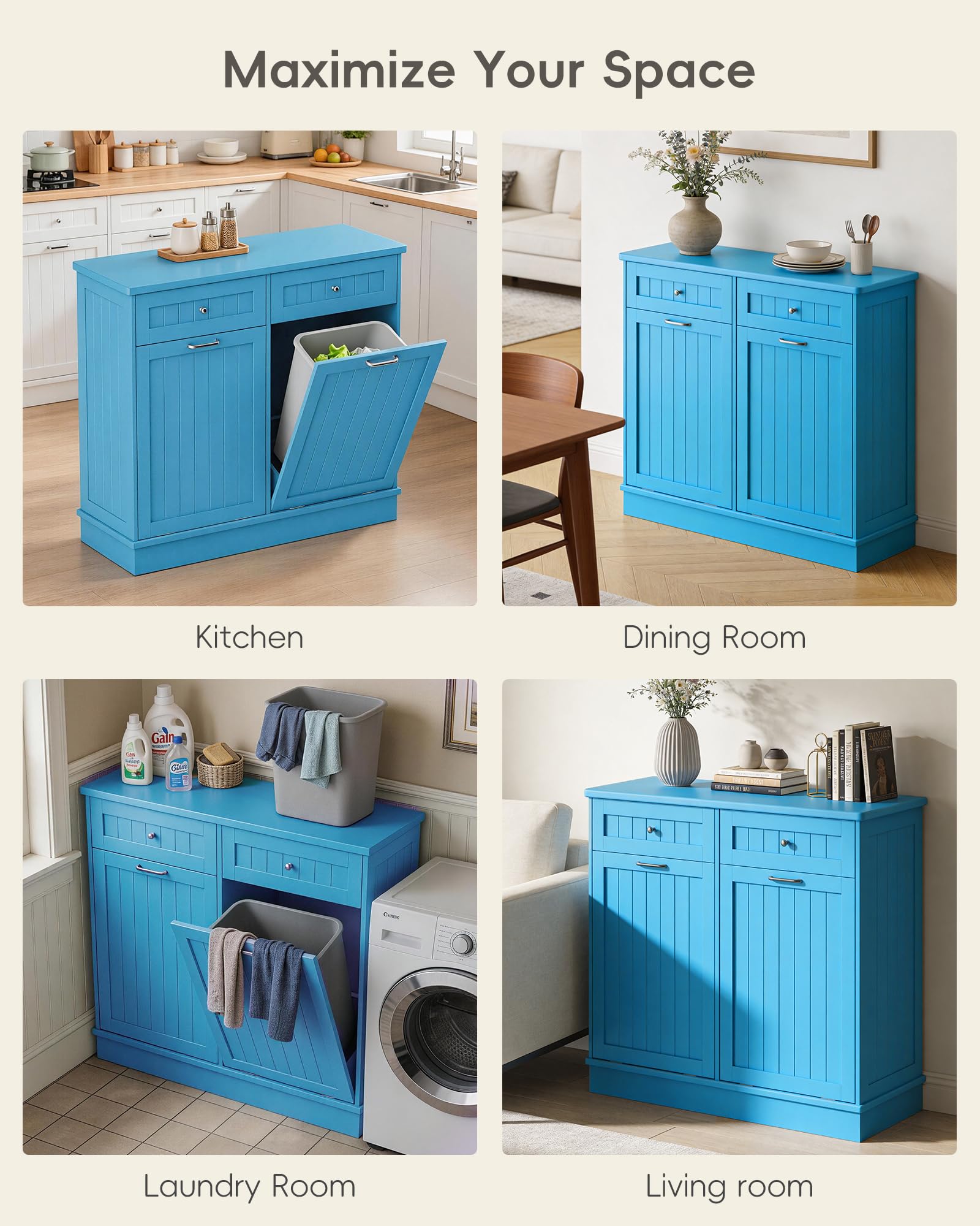 2 x 10 Gallon Tilt Out Trash Cabinet with 2 Big Storage Drawer
