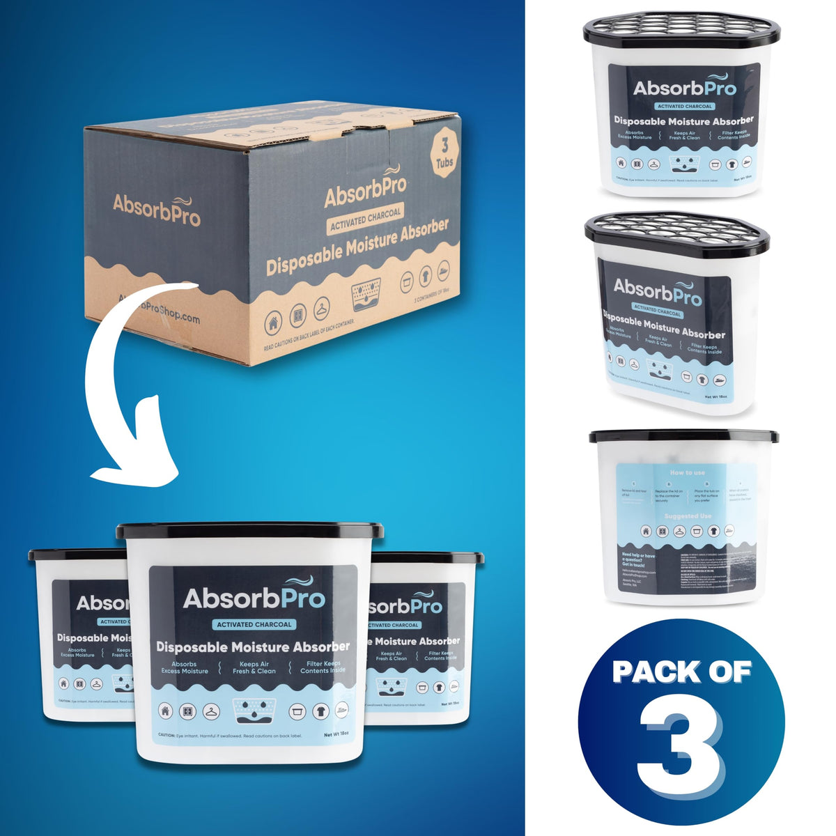 Charcoal Moisture Absorber Tub 18 oz (3 Count)