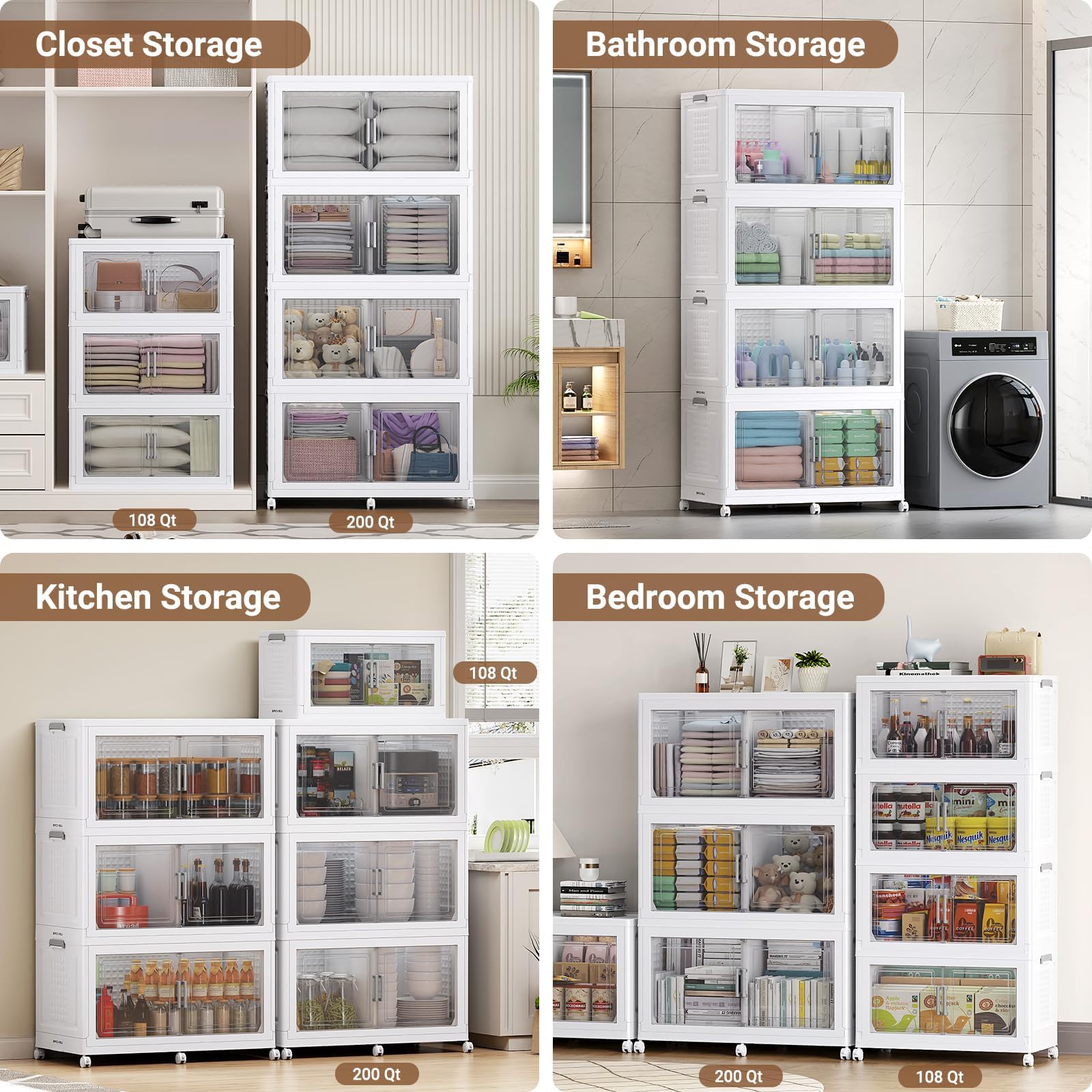 600 Qt Stackable Storage Bins Foldable Cabinet (3 Count)