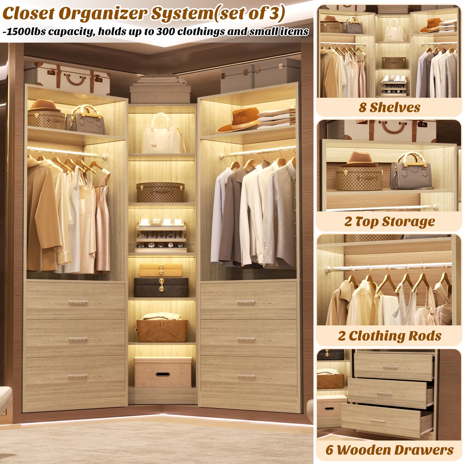Closet System with 6 Drawers & 10 Shelves