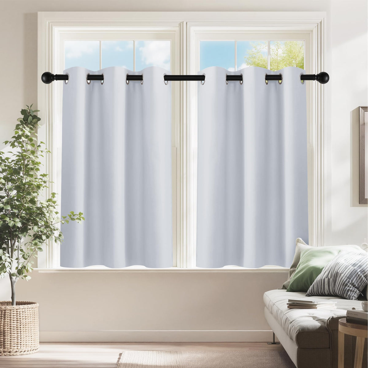 Greyish White Room Darkening Kitchen Curtains 2 Panels Set