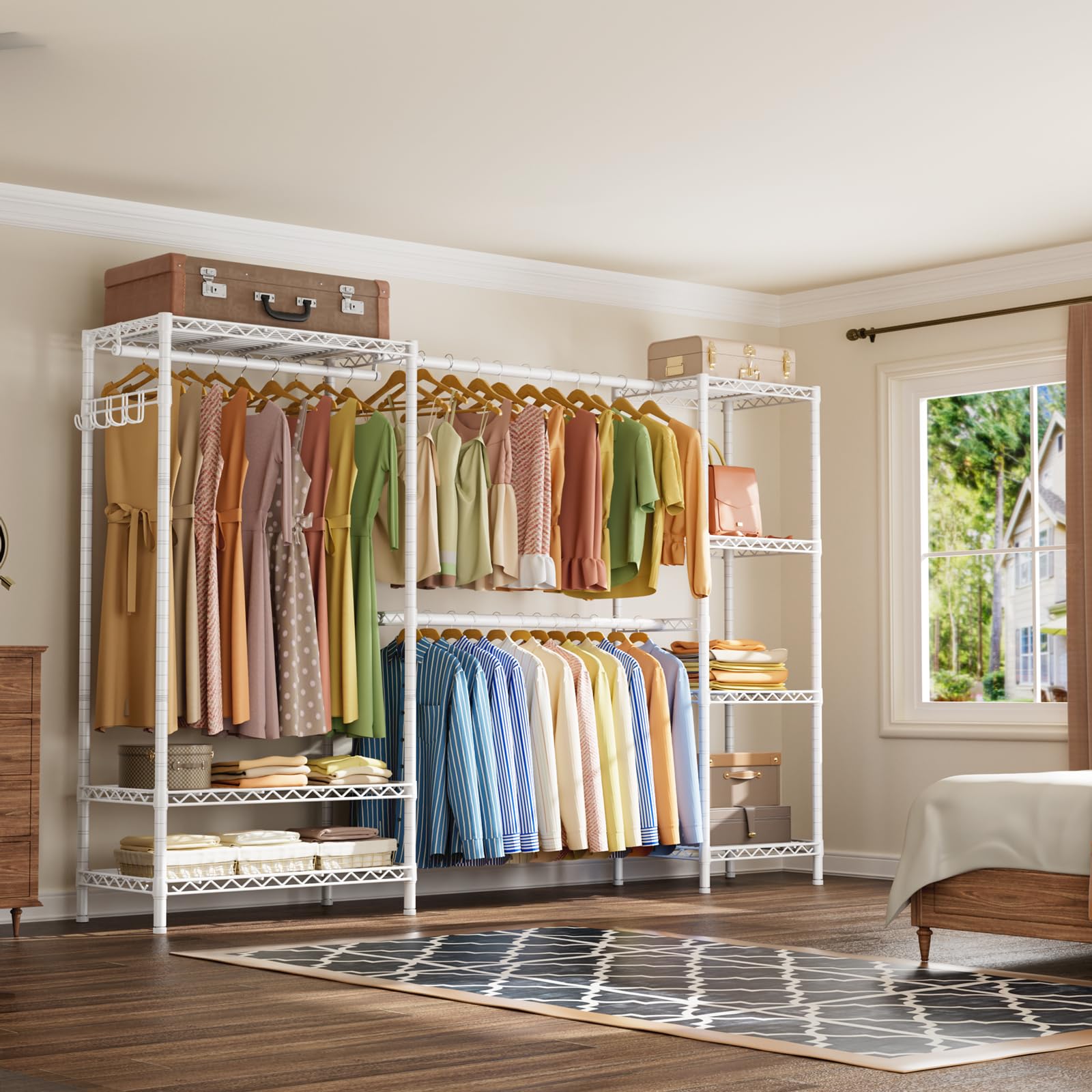 Heavy Duty Clothes Rack Metal Wardrobe with Adjustable Wire Shelves