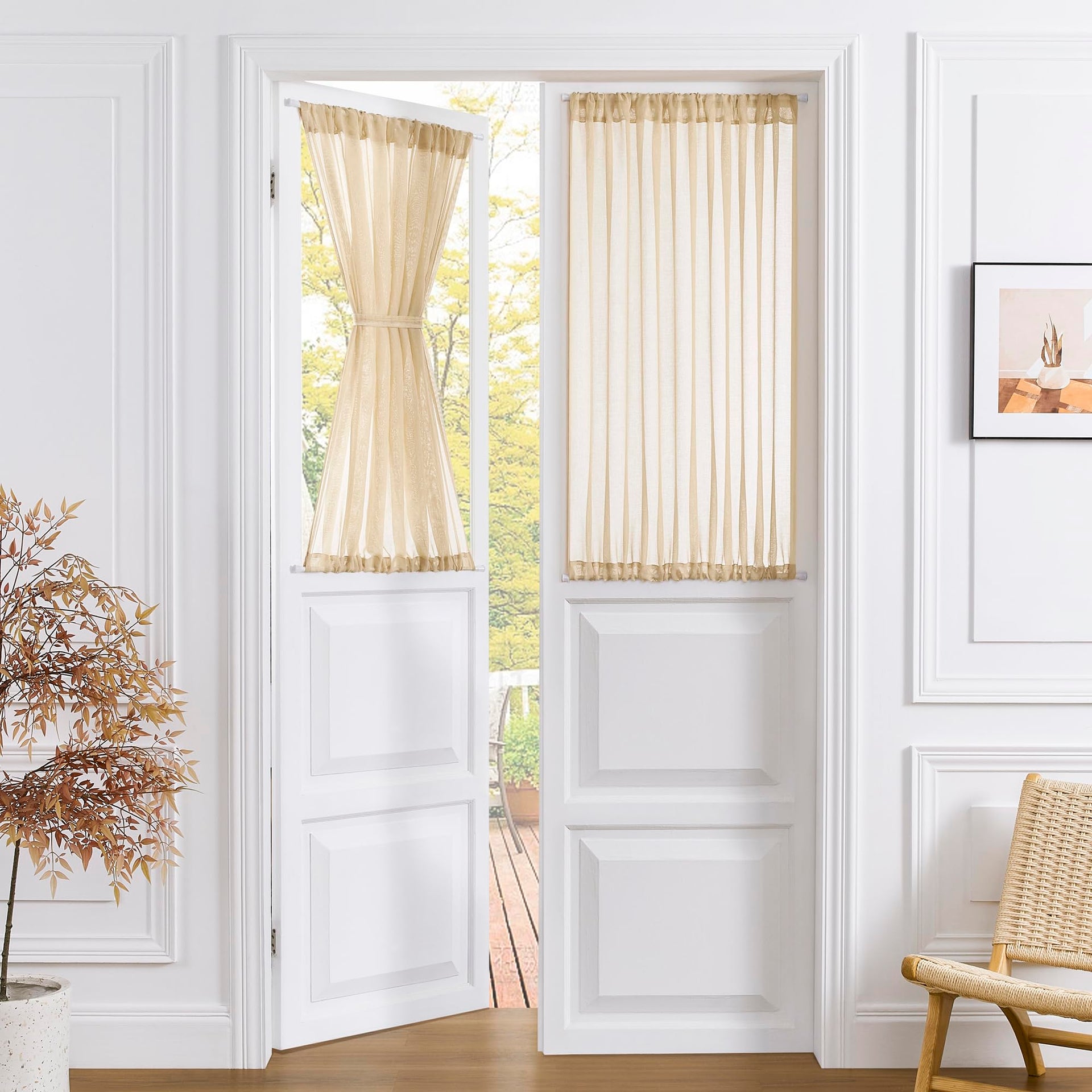 Small Sheer Door Curtain Closet Linen Textured Curtain Sheers Doorway Light Filtering Voile French Door Rod Pocket Curtains Patio Glass Doors