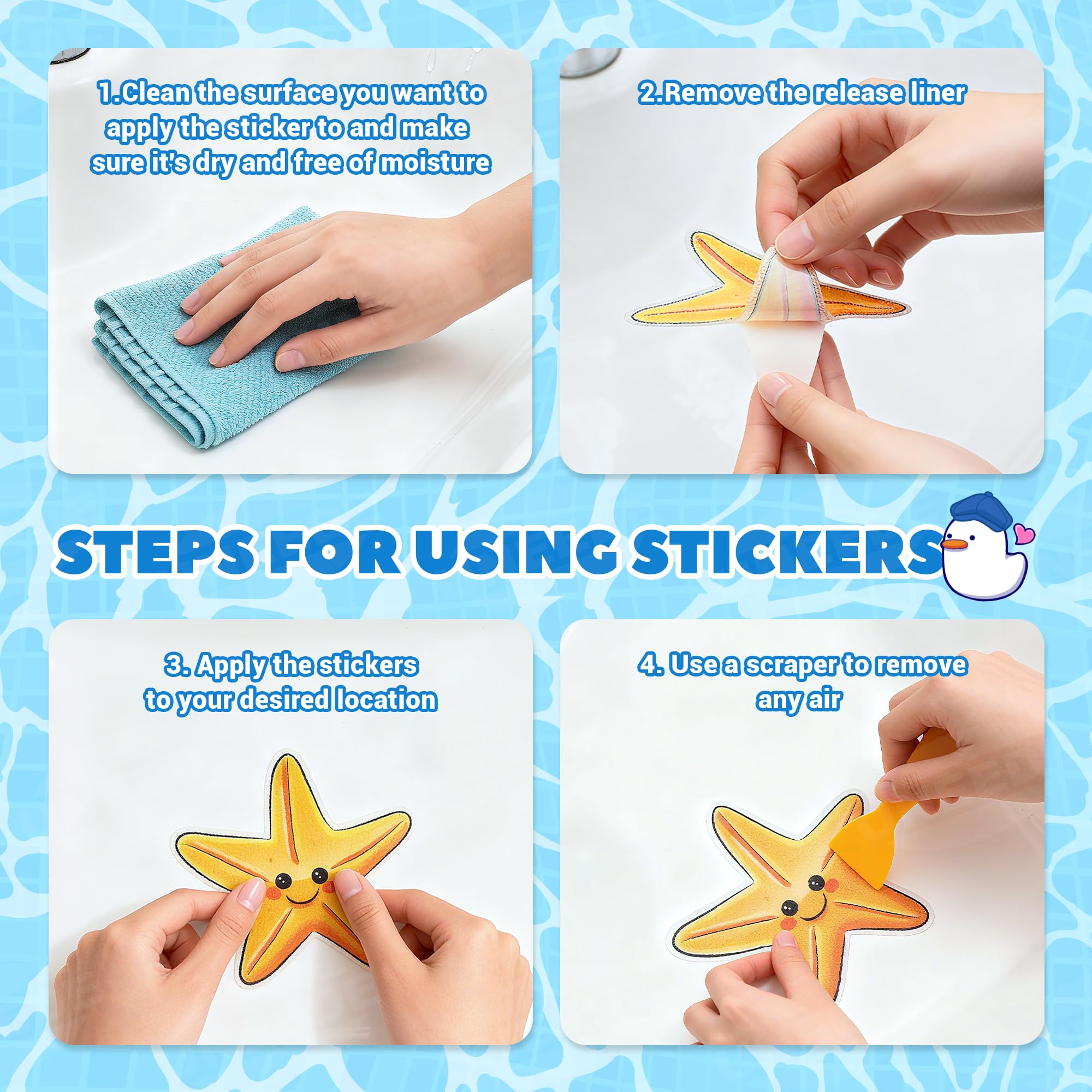 Kids Bathtub Mat Non Slip with 24PCS Bathtub Stickers for Toddlers