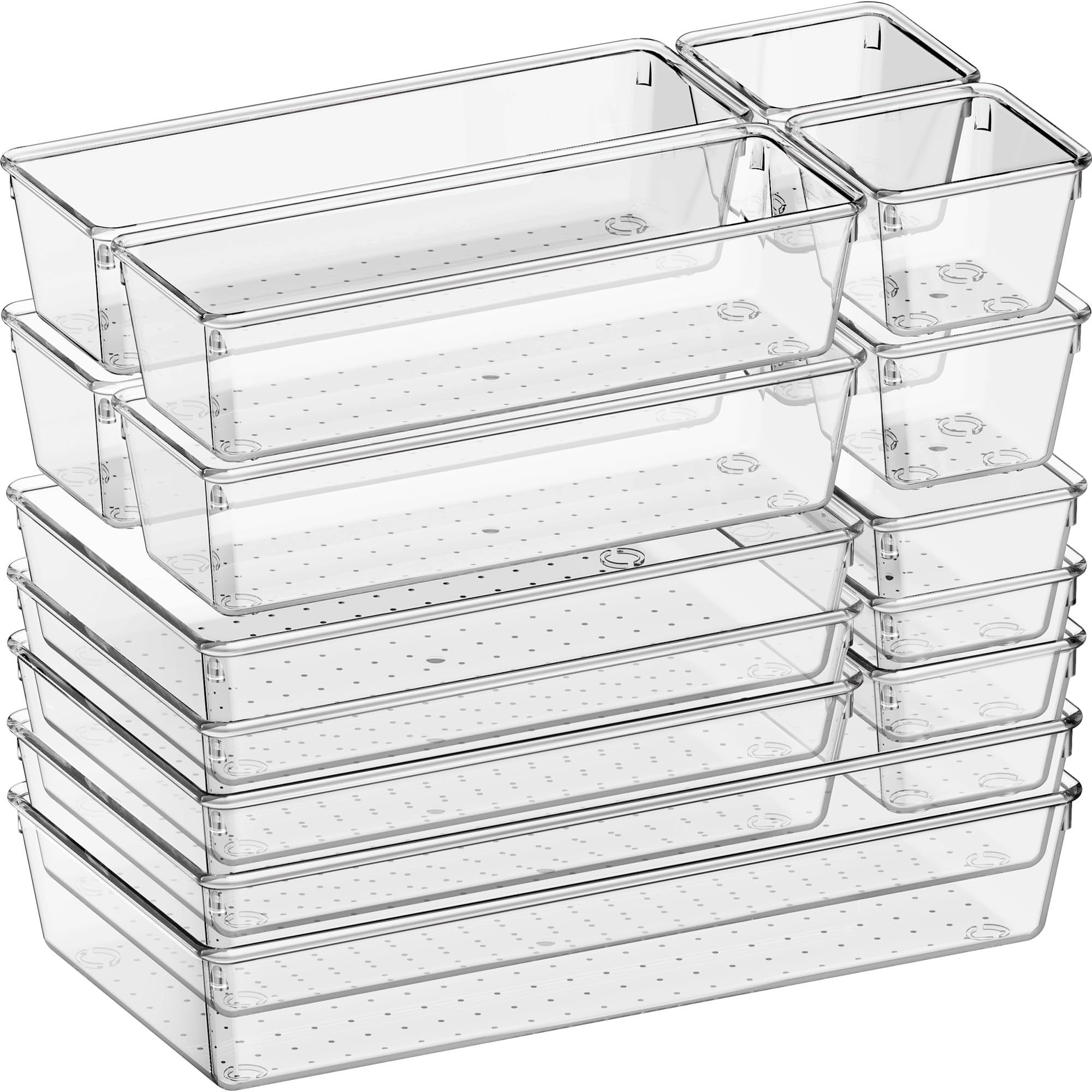16 Pack Large Clear Plastic Drawer Organizer Bins (16 Count)