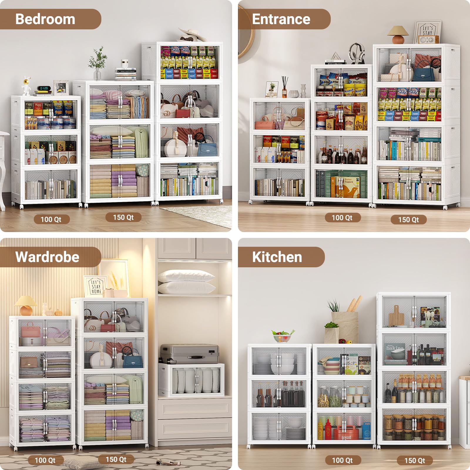 640QT Large Stackable Storage Bins with Clear Doors (4 Count)