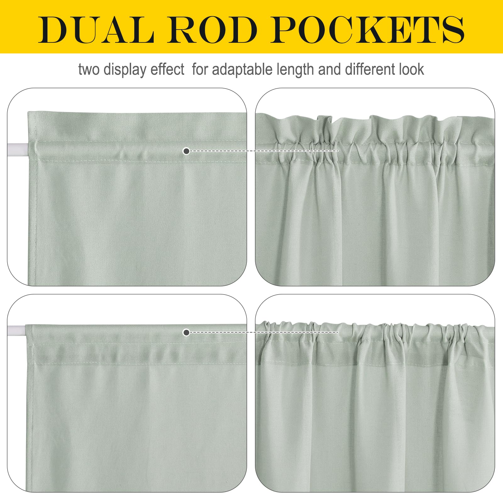 Sage Green Farmhouse Linen French Door Curtains for Window
