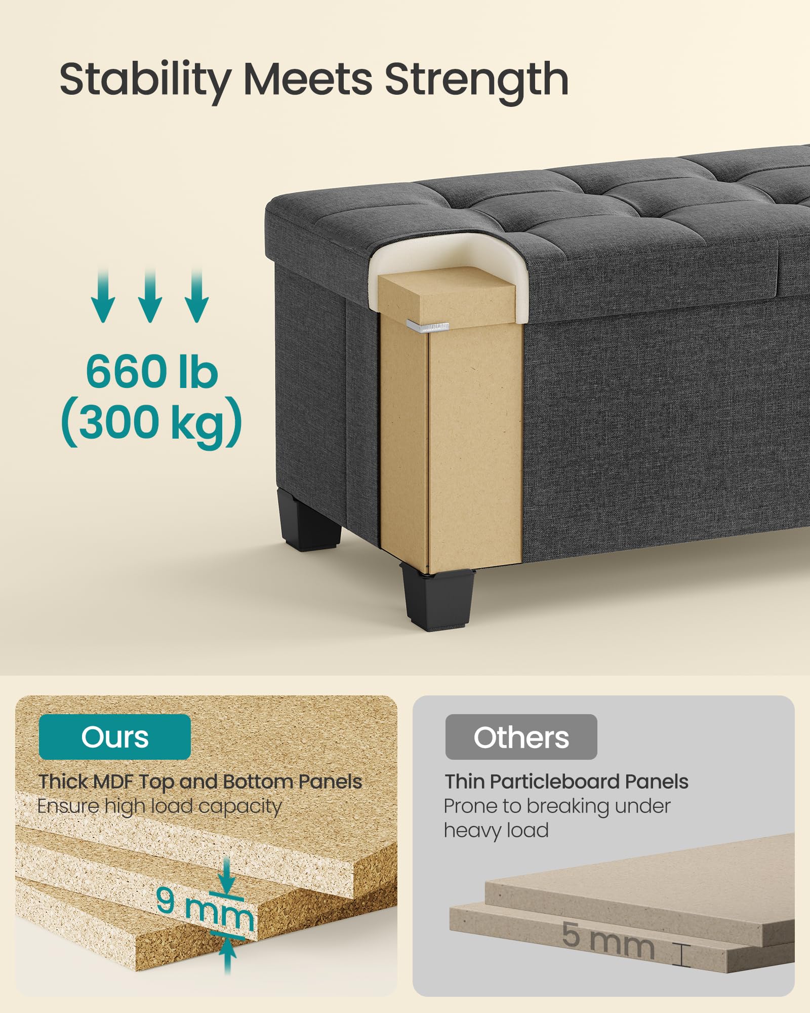 Storage Ottoman Bench with Legs