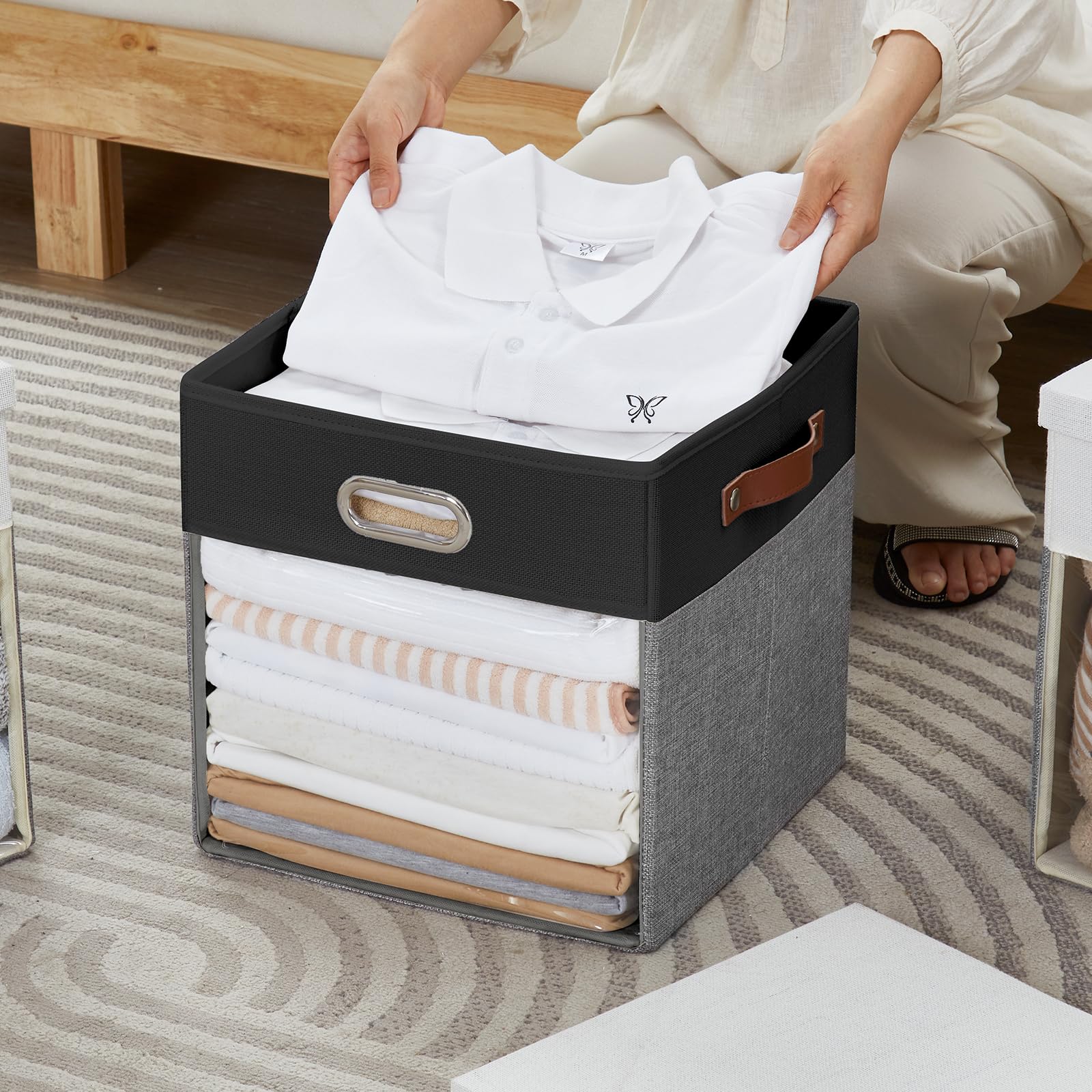 13x13 Inch Ultra Thick Fabric Storage Bins with Lids & Windows (3 Count)