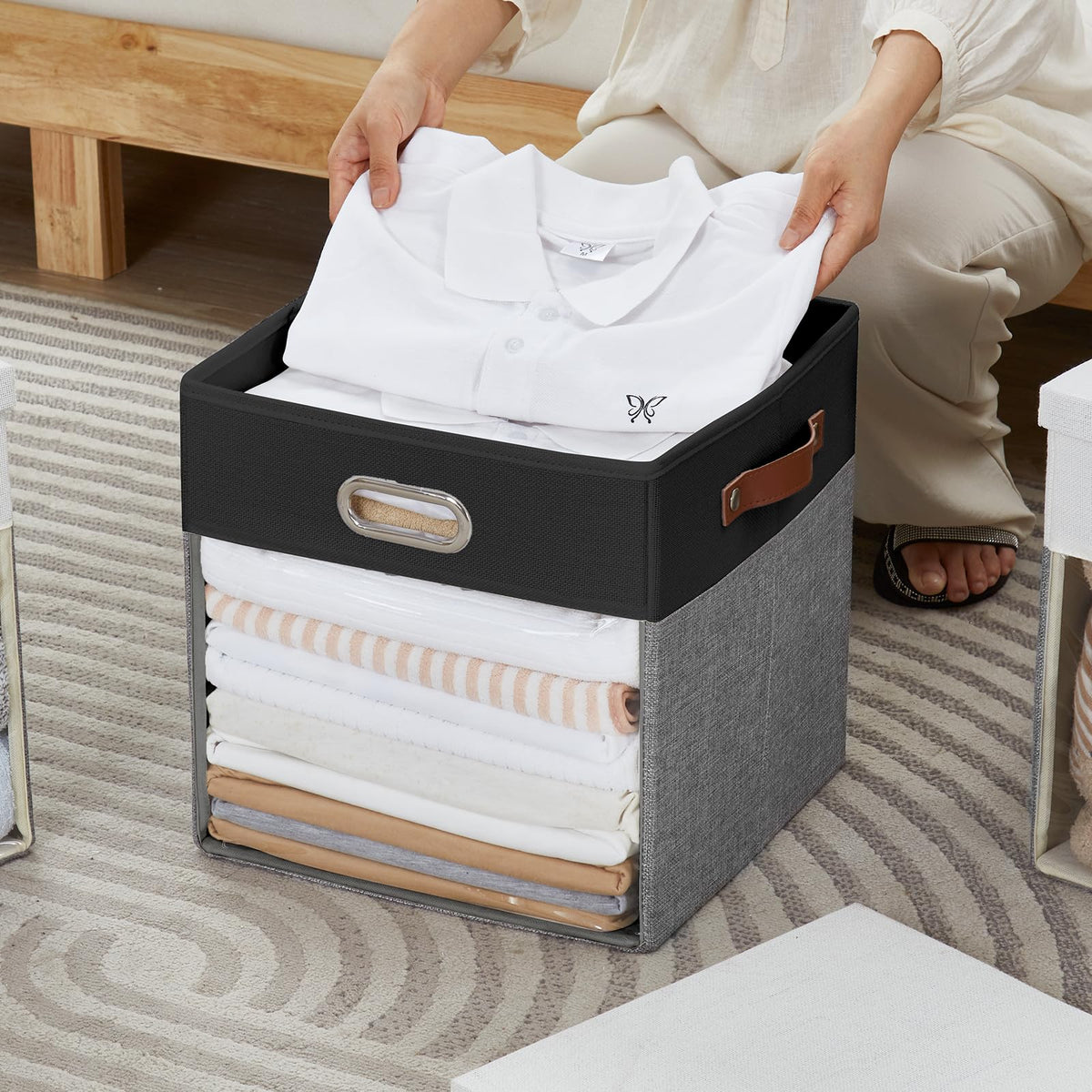 13x13 Inch Ultra Thick Fabric Storage Bins with Lids & Windows (3 Count)