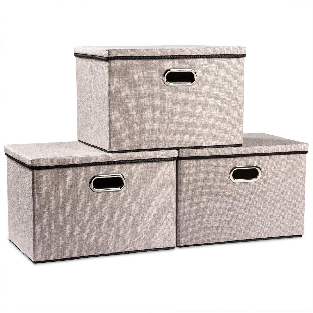 Large Foldable Storage Bins with Lids [3 (3 Count)