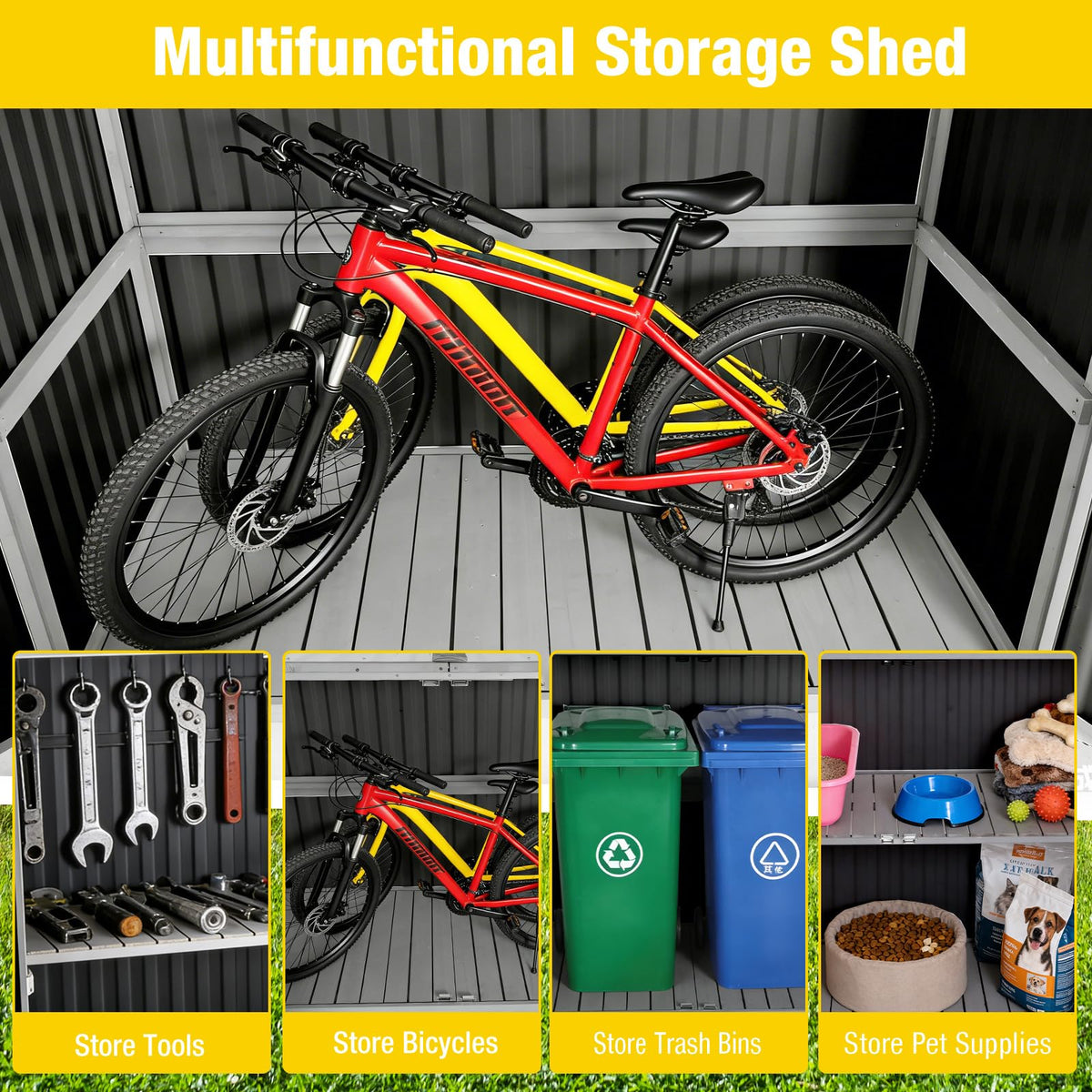 Outdoor Storage Cabinet Trash Can Storage Shed Upgraded with Metal Frame for Garbage Can