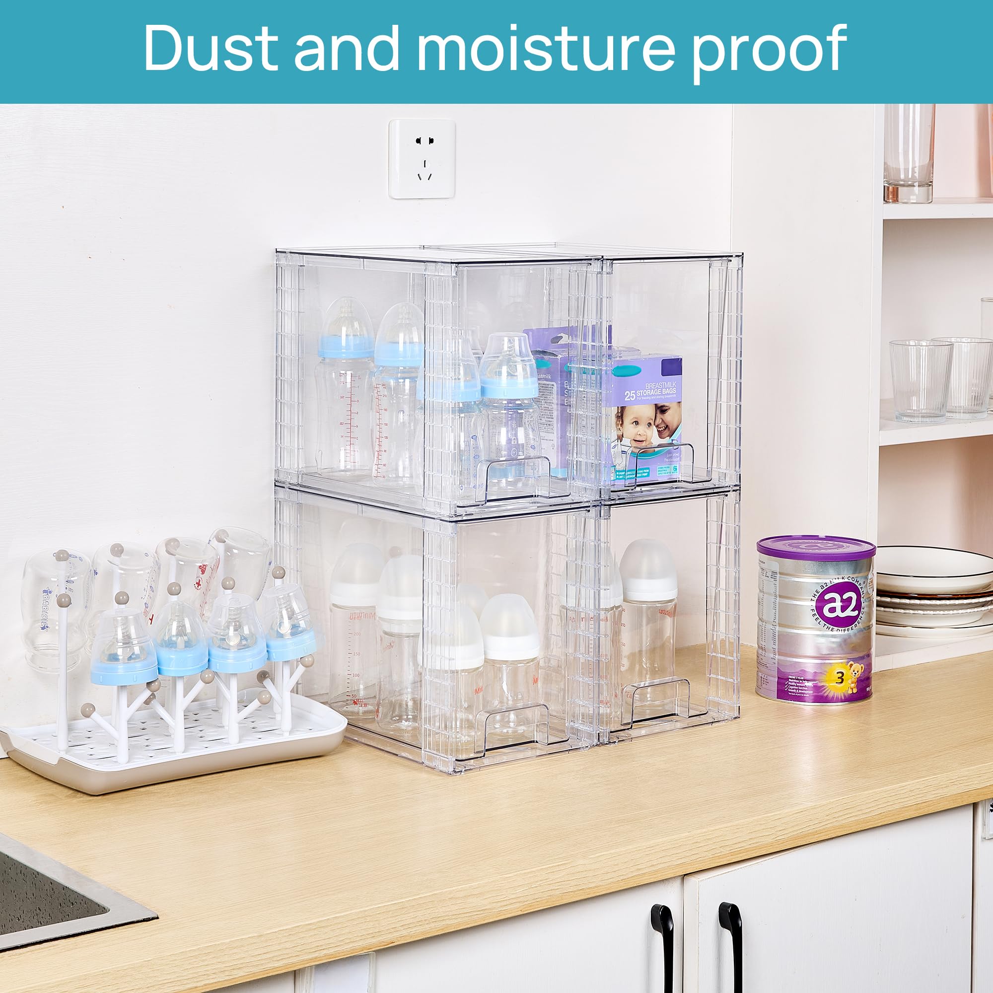4 Pack Clear Stackable Storage Drawers (4 Count)