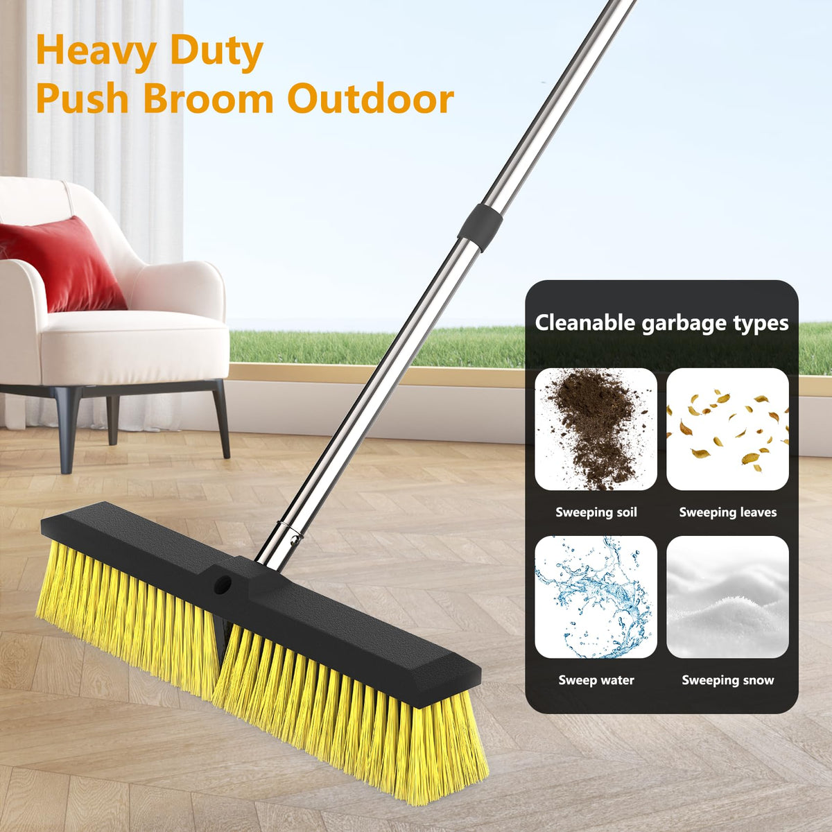 18 Inches Push Broom Outdoor with 65" Adjustable Handle