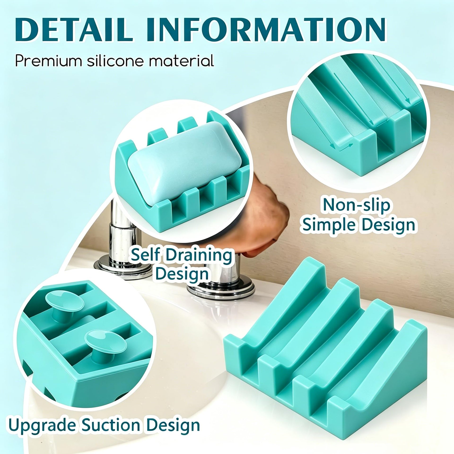 Silicone Soap Dish Self Draining with Suction Cups