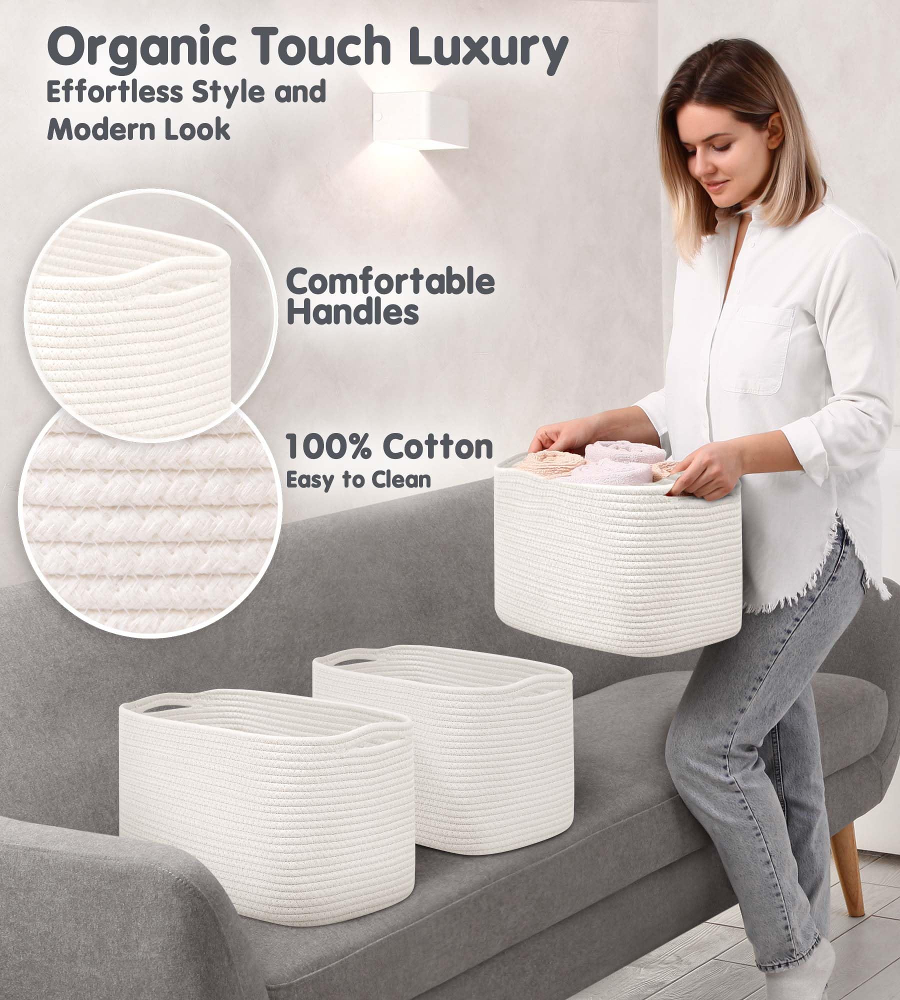 Cotton Rope Baskets for Organizing (3 Count)