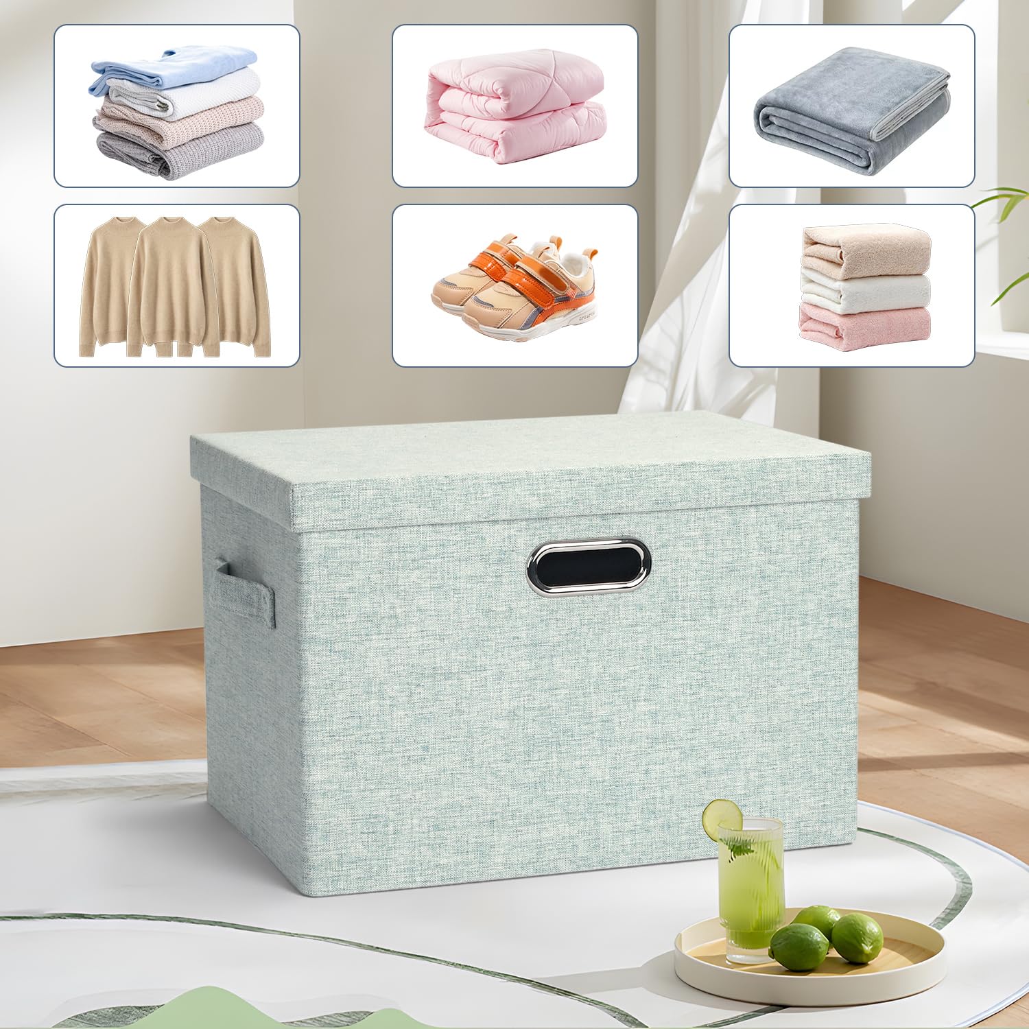 Storage Bins with Lids Fabric Closet Organizers Cubes Office Organization (3 Count)