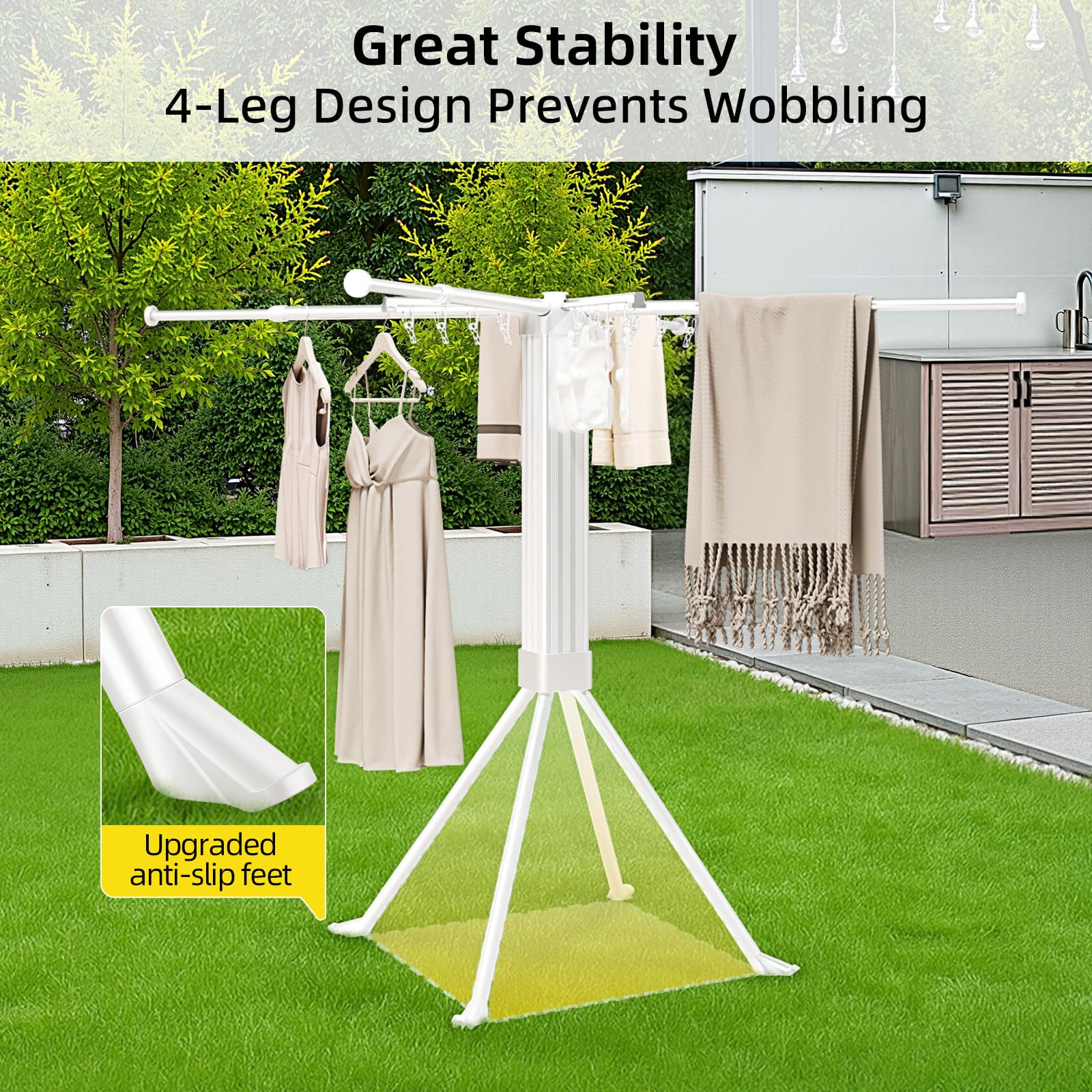 Clothes Drying Rack Foldable Extending Laundry Rack with 16 Clips Collapsible Clothing Rack Space