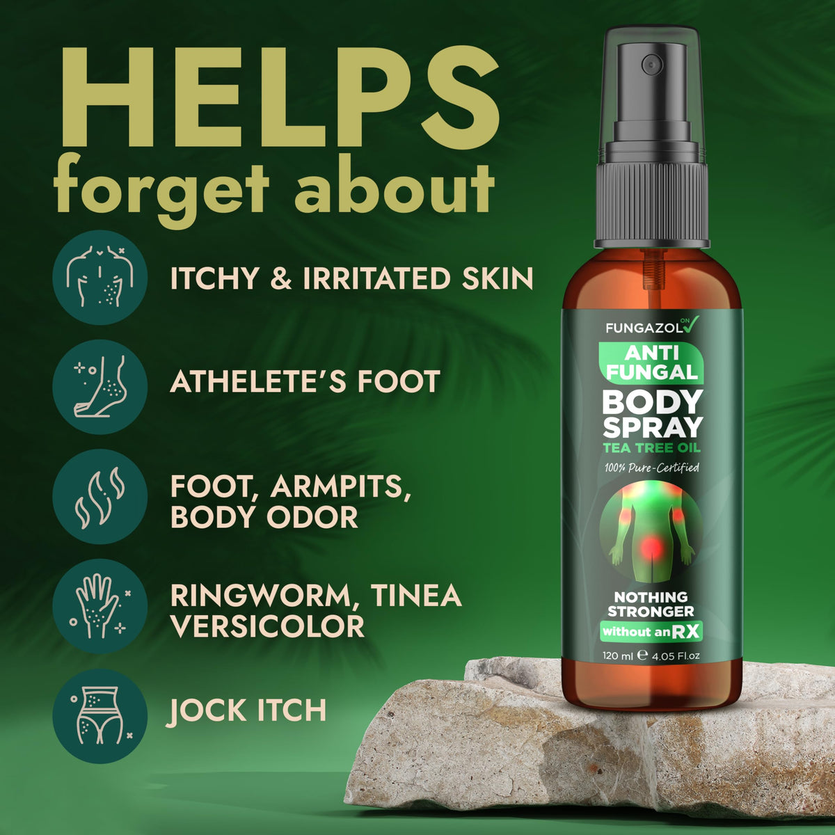 Antifungal Body Spray with Tea Tree Oil for Jock Itch & Athlete's Foot (4.05 Fl Oz)