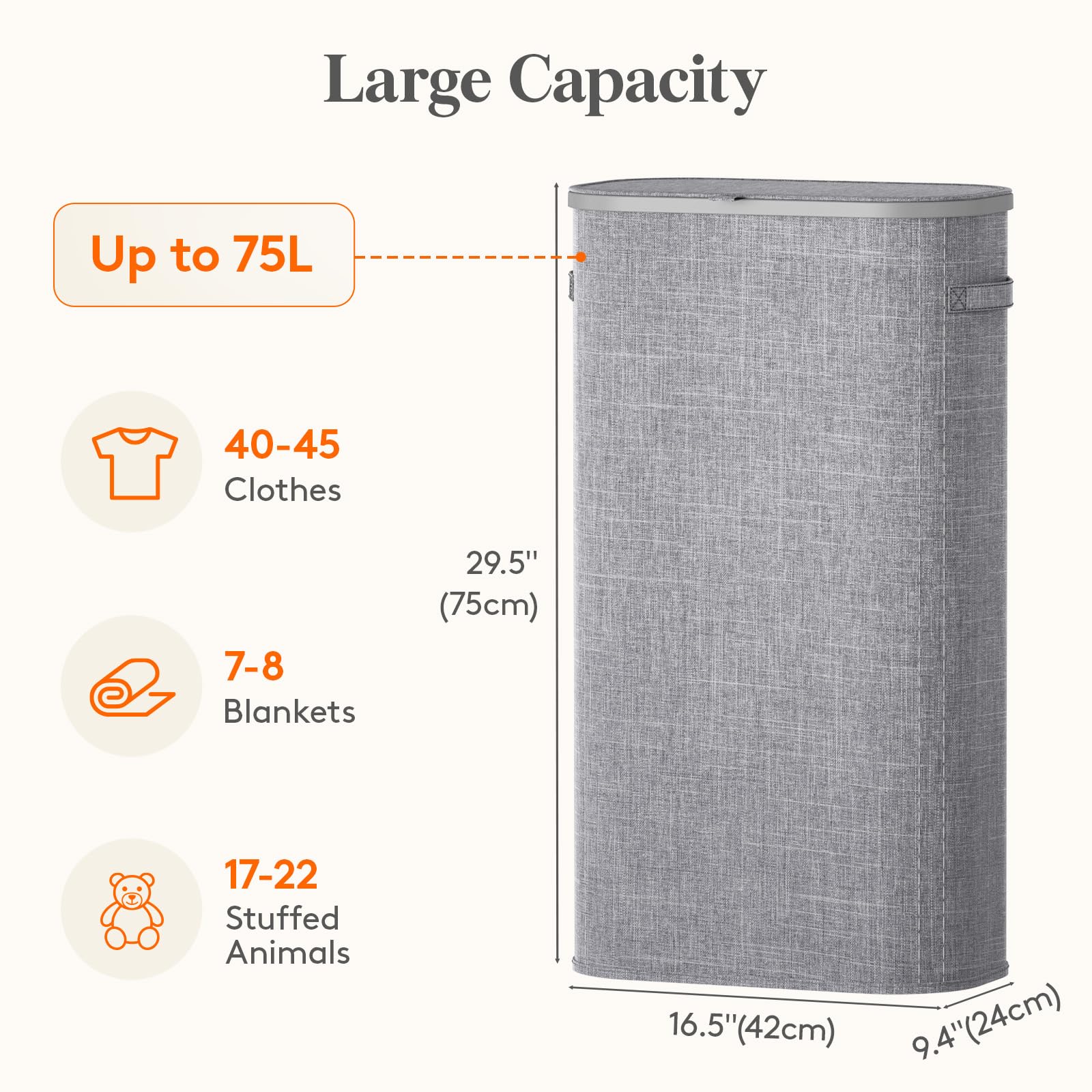 Slim Laundry Basket with Lid and Removable Bag