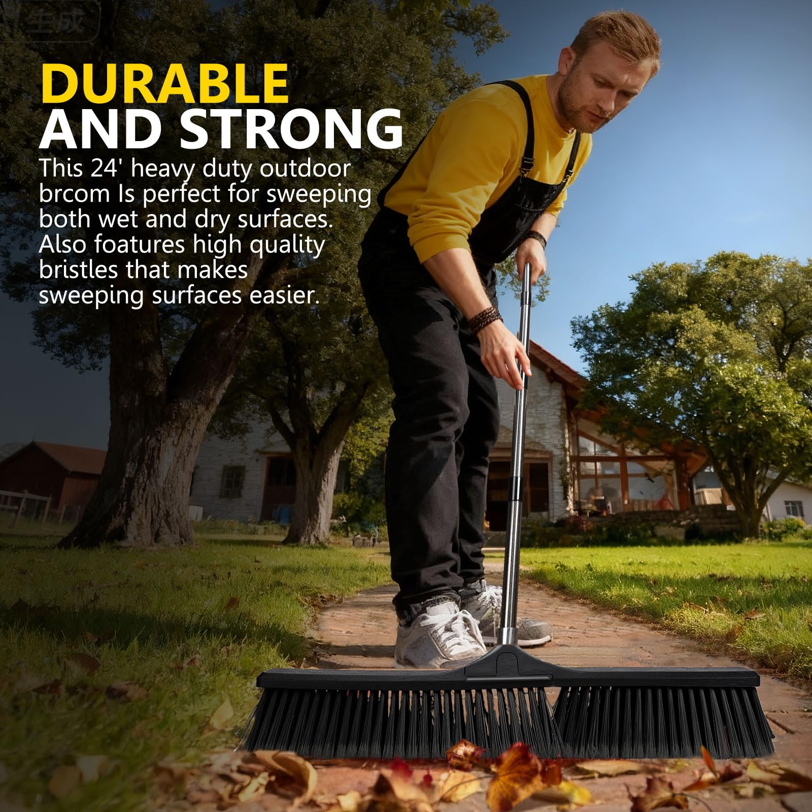 24.8" Push Broom Heavy Duty Outdoor Stiff Bristle for Garage&Patio