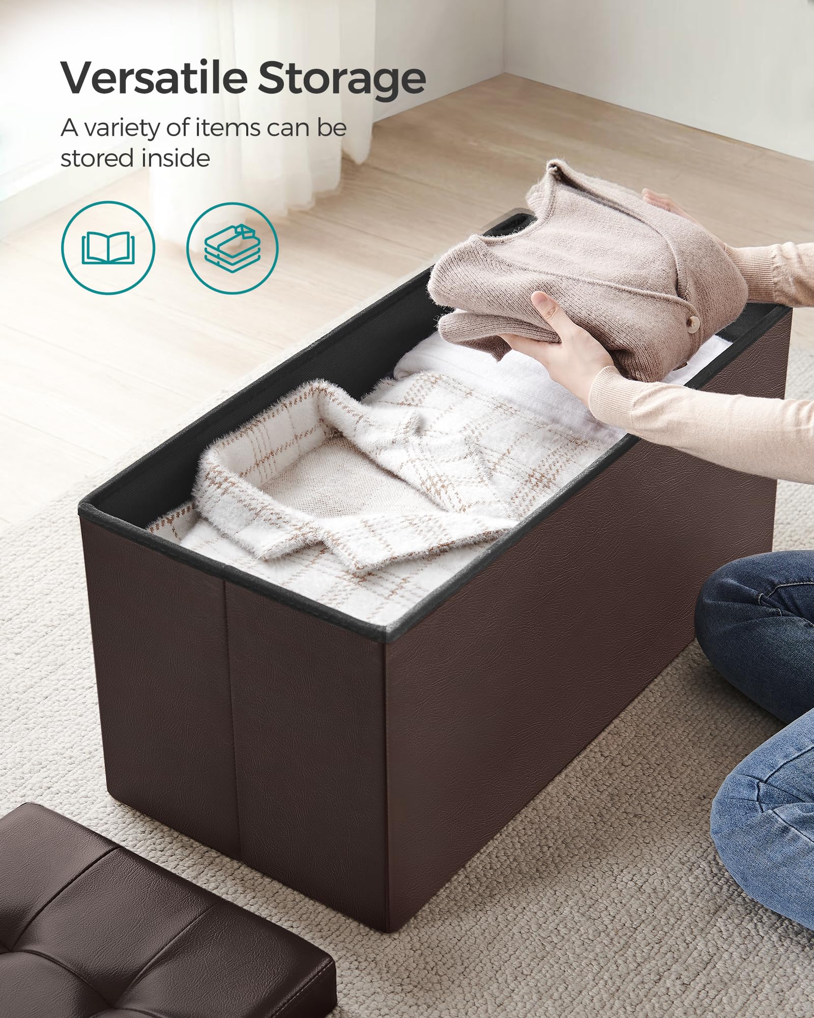 30 Inches Folding Storage Ottoman Bench with Flipping Lid