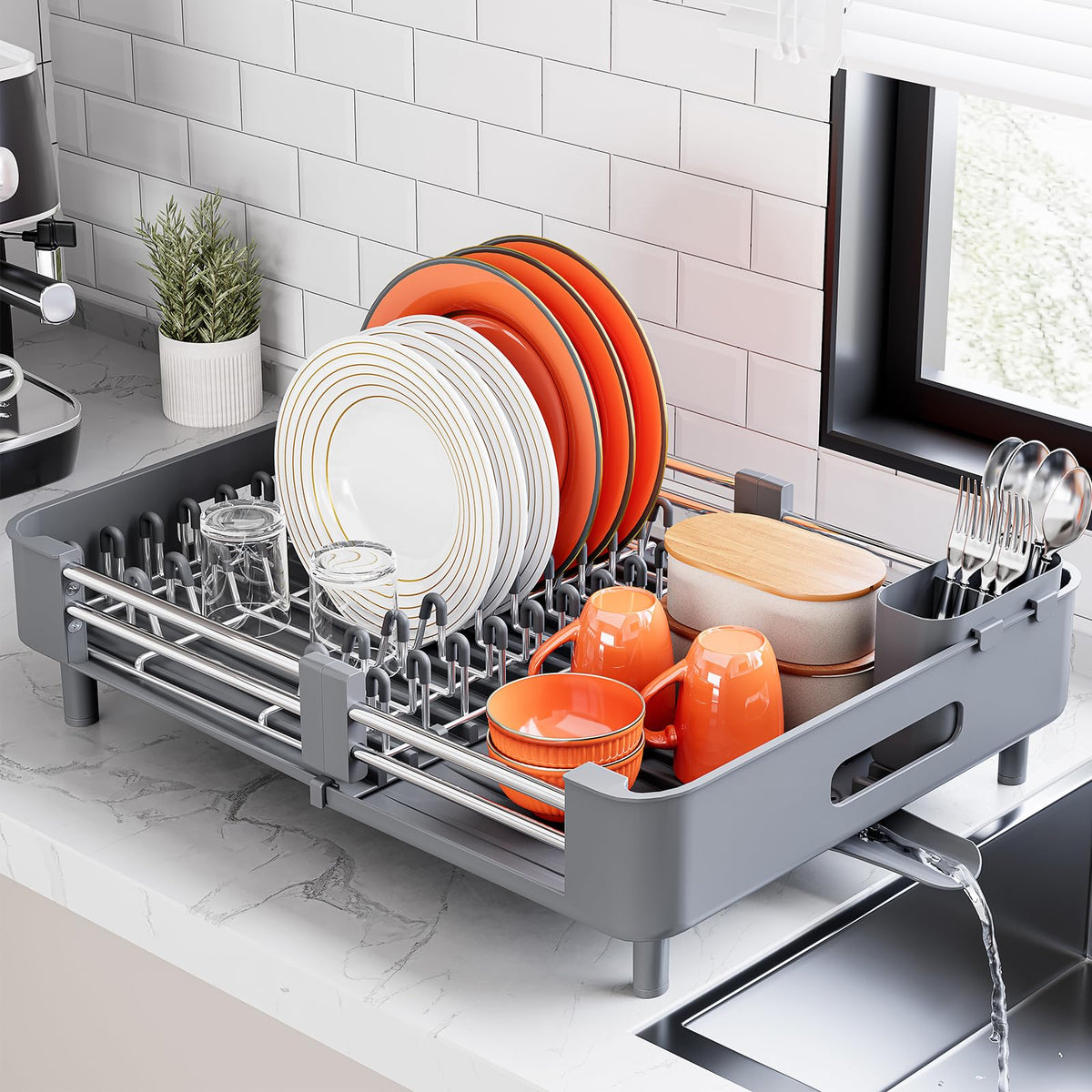 Extendable Stainless Dish Drying Rack for Kitchen Counter