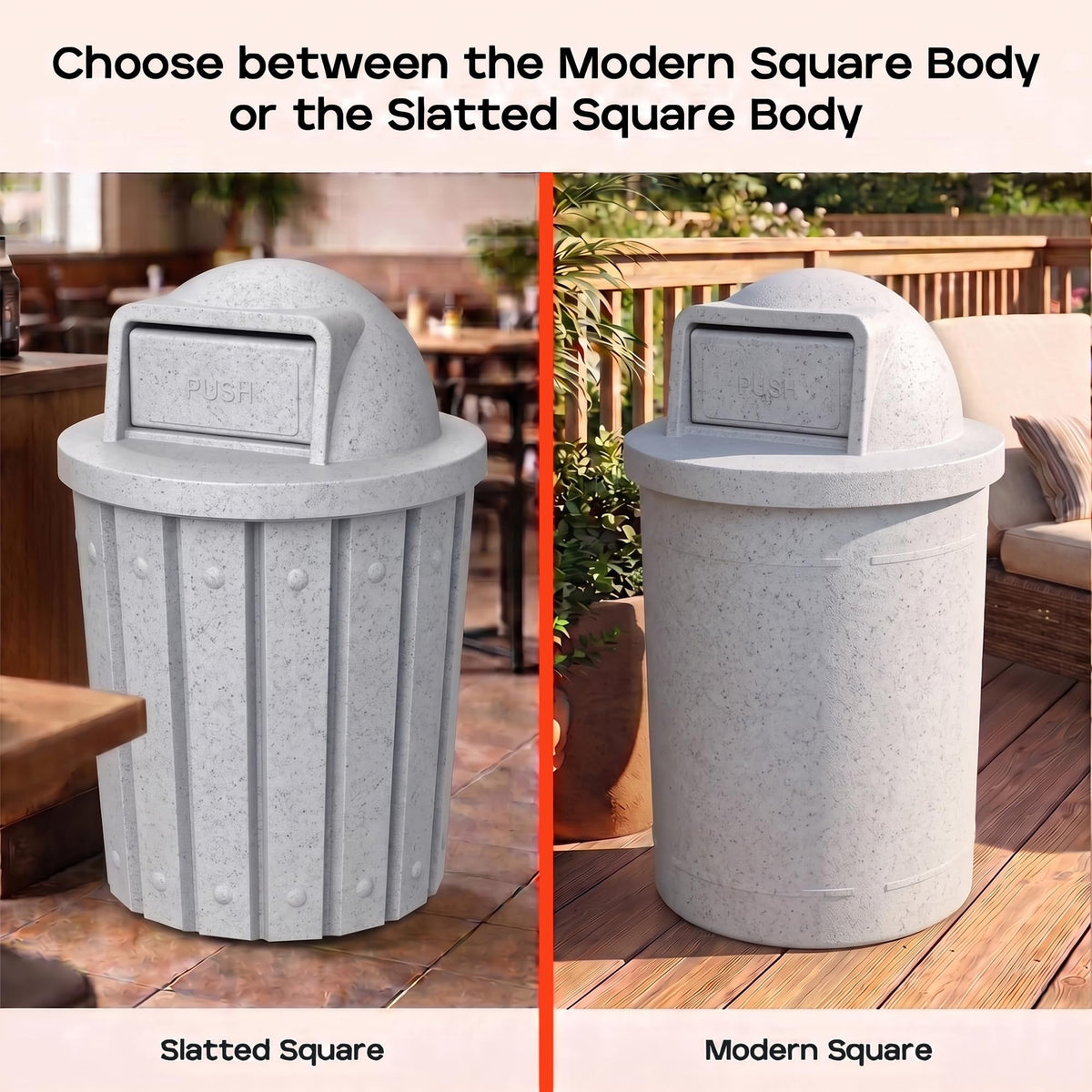Campus Collection 55 Gallon Plastic Commercial Garbage Can with Push Lid
