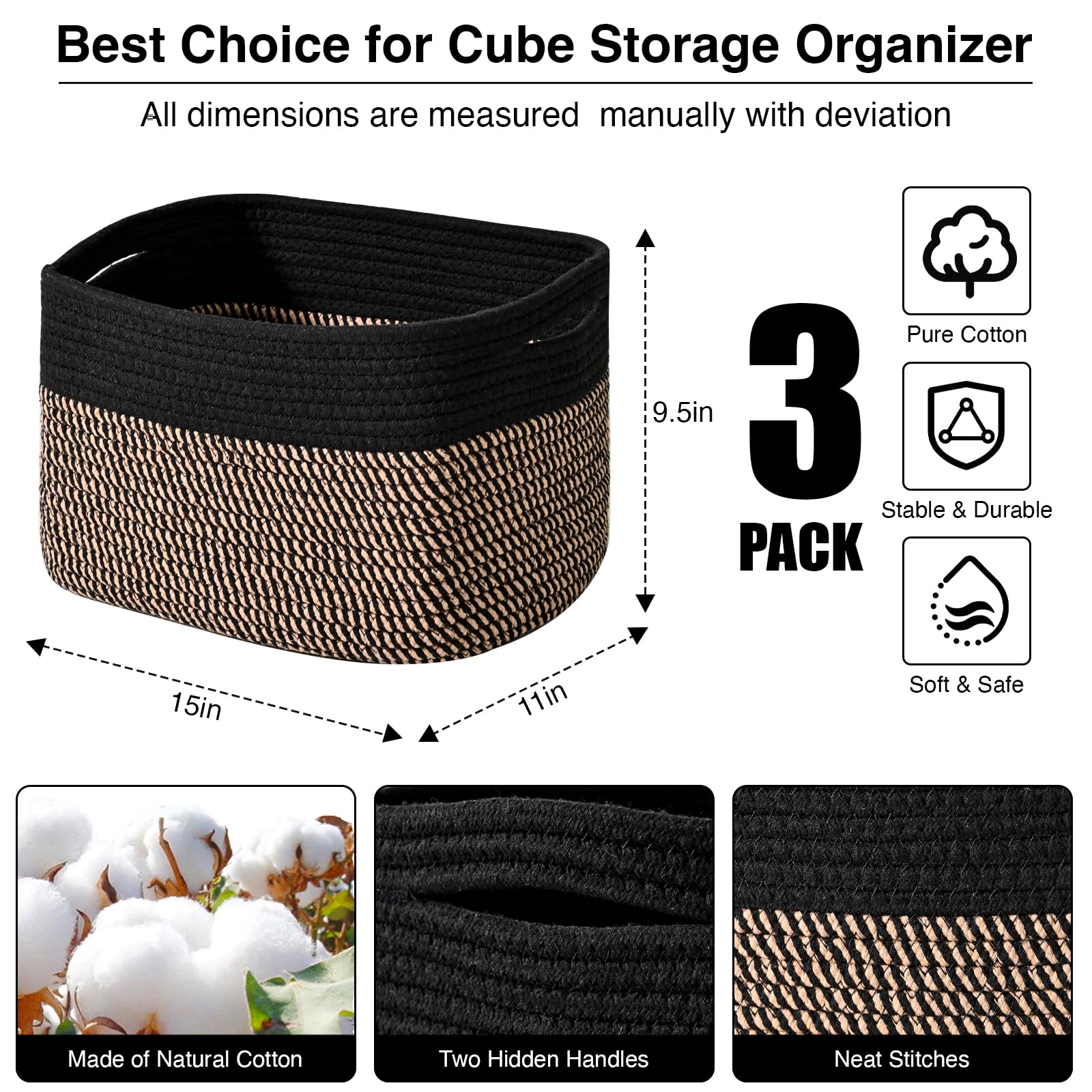 Storage Baskets for Organizing Shelves (3 Count)