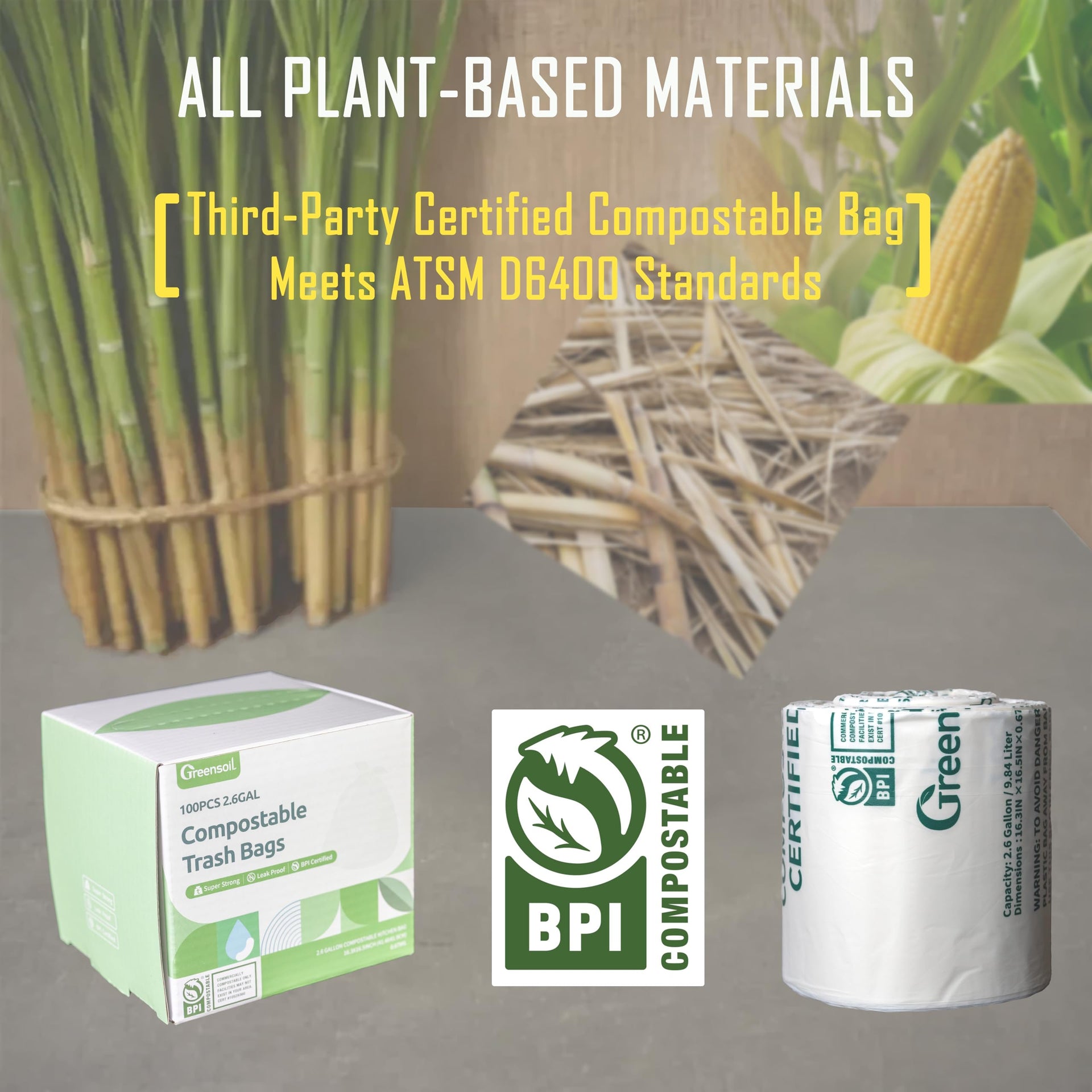 100% Compostable Waste Bags 2.6 Gallon (100 Count)