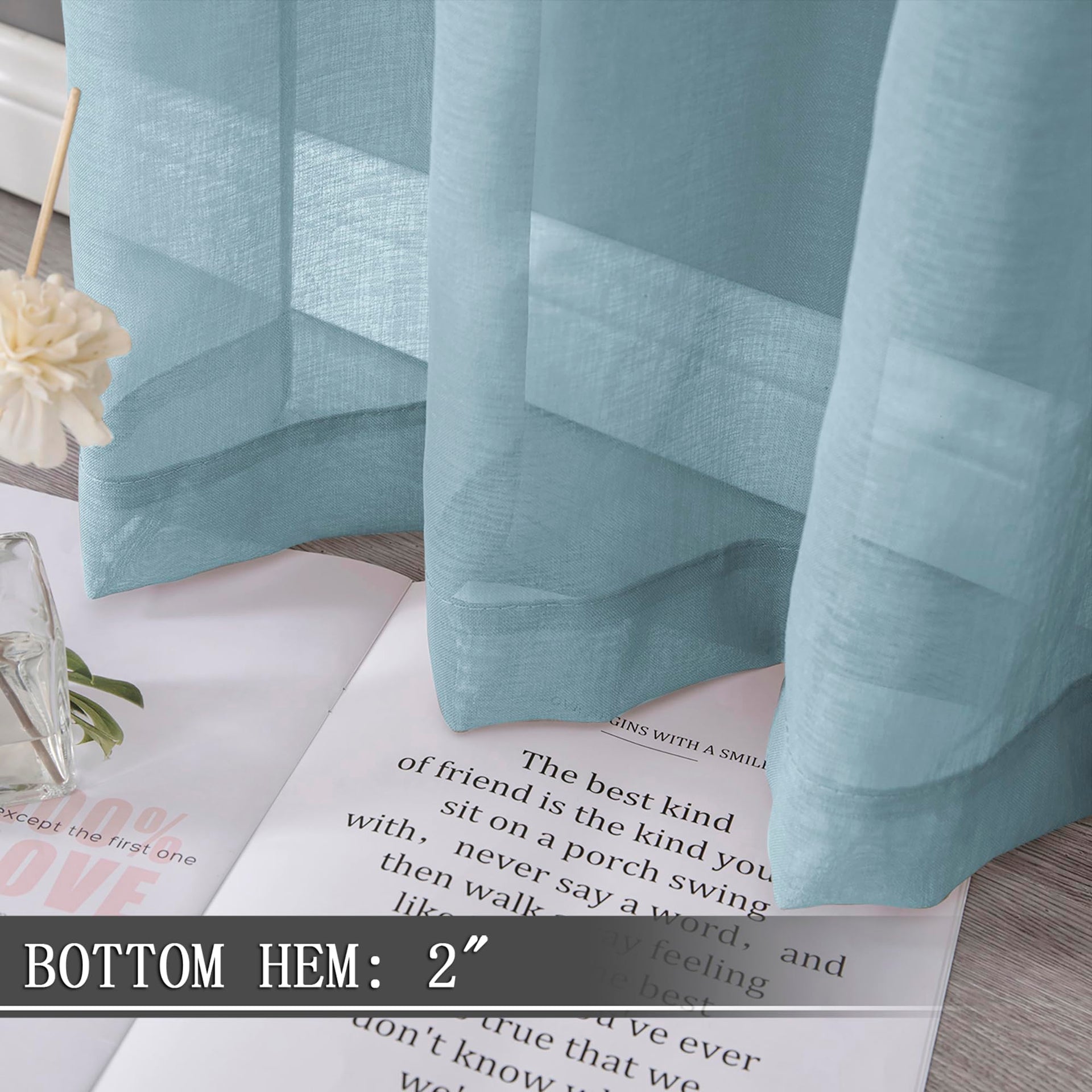 Short Sheer Curtains Linen Textured Bedroom Curtain Sheers Light Filtering Rod Pocket Voile Curtains for Living Room (2 Count)
